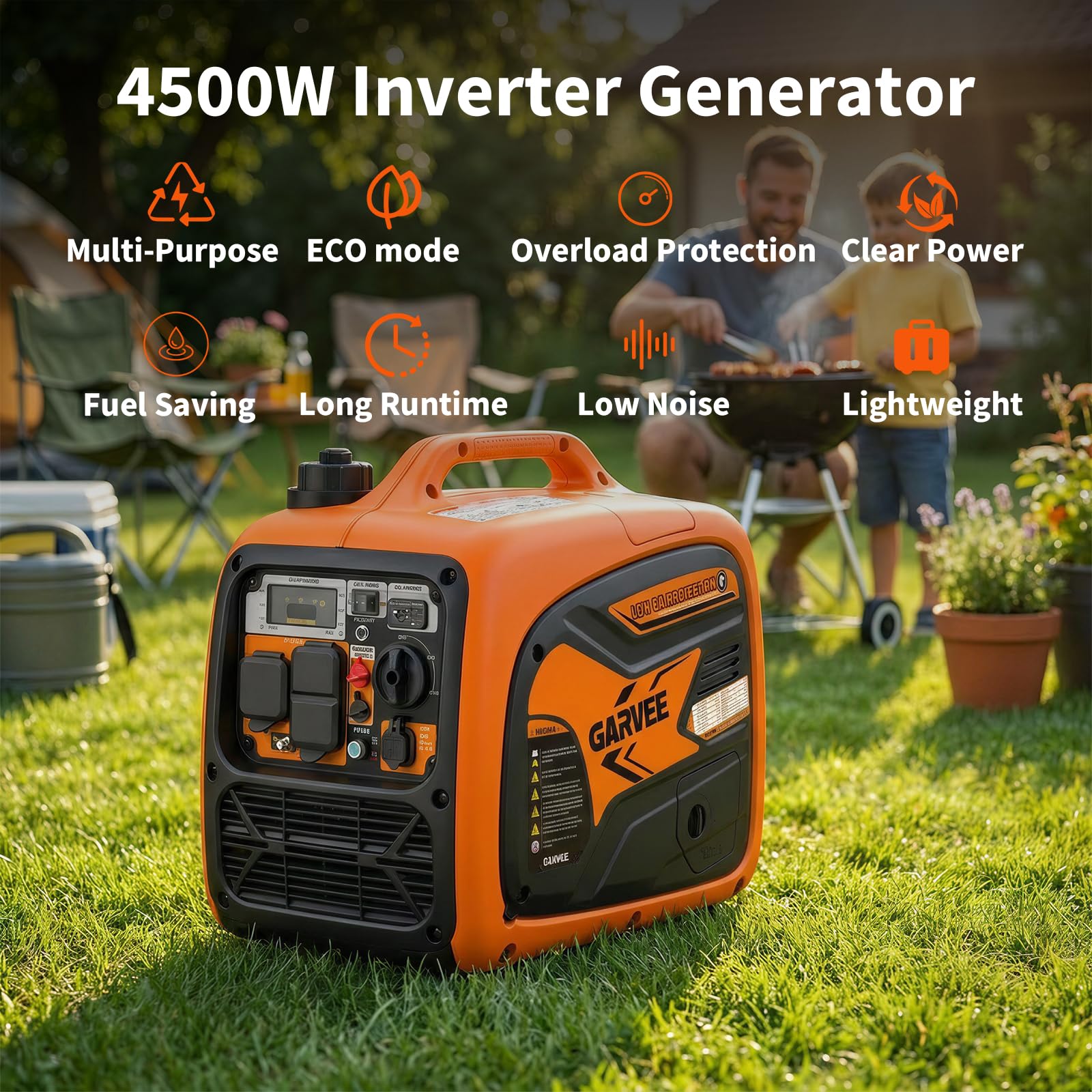 GarveeLife 4500 Watts Portable Inverter Generator Gas Powered Generators for Home Use Camping RV 58dB Super Quiet with CO Sensor USB Ports 1.59Gal Fuel Tank 46Lbs Lightweight EPA Compliant RV Ready Sansujyuku sansujyuku.com