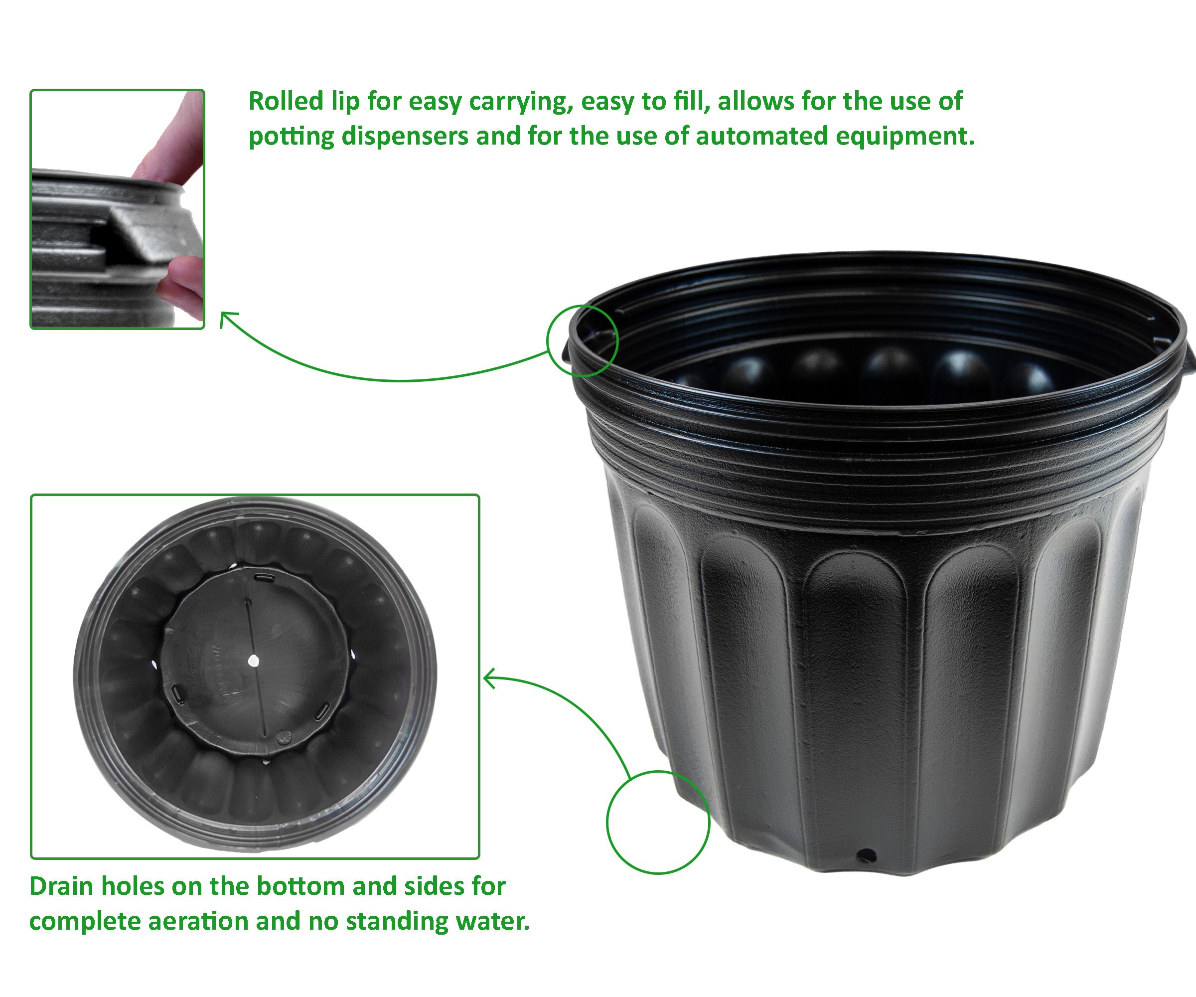 Medium Black BPA-Free Plastic Round Nursery Pots, 24-Pack
