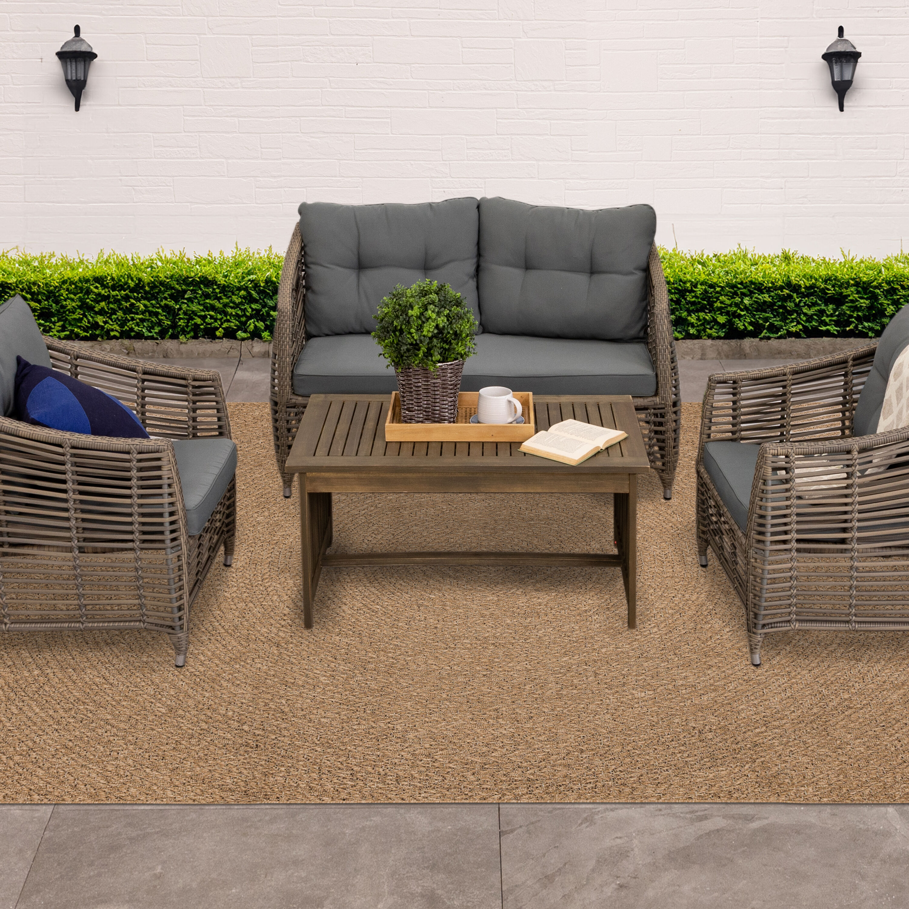 allen + roth with STAINMASTER R1347 101 110144 Natural All Over 9 x 12 (ft) Loomed Polypropylene Natural Rectangular Outdoor Solid Area rug