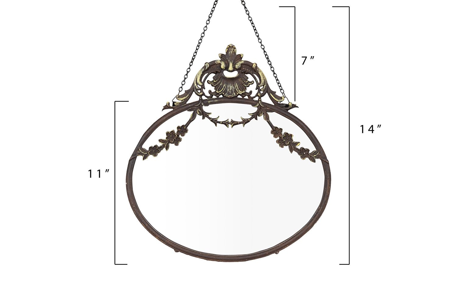 Oval Full Length Bronze and Wood Wall Mirror