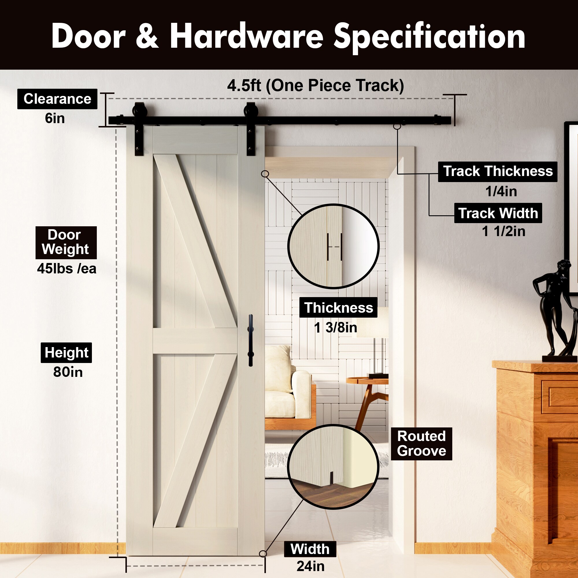 HOMACER YT1TGH054C-2480F-TG Barn-Doors - View #2