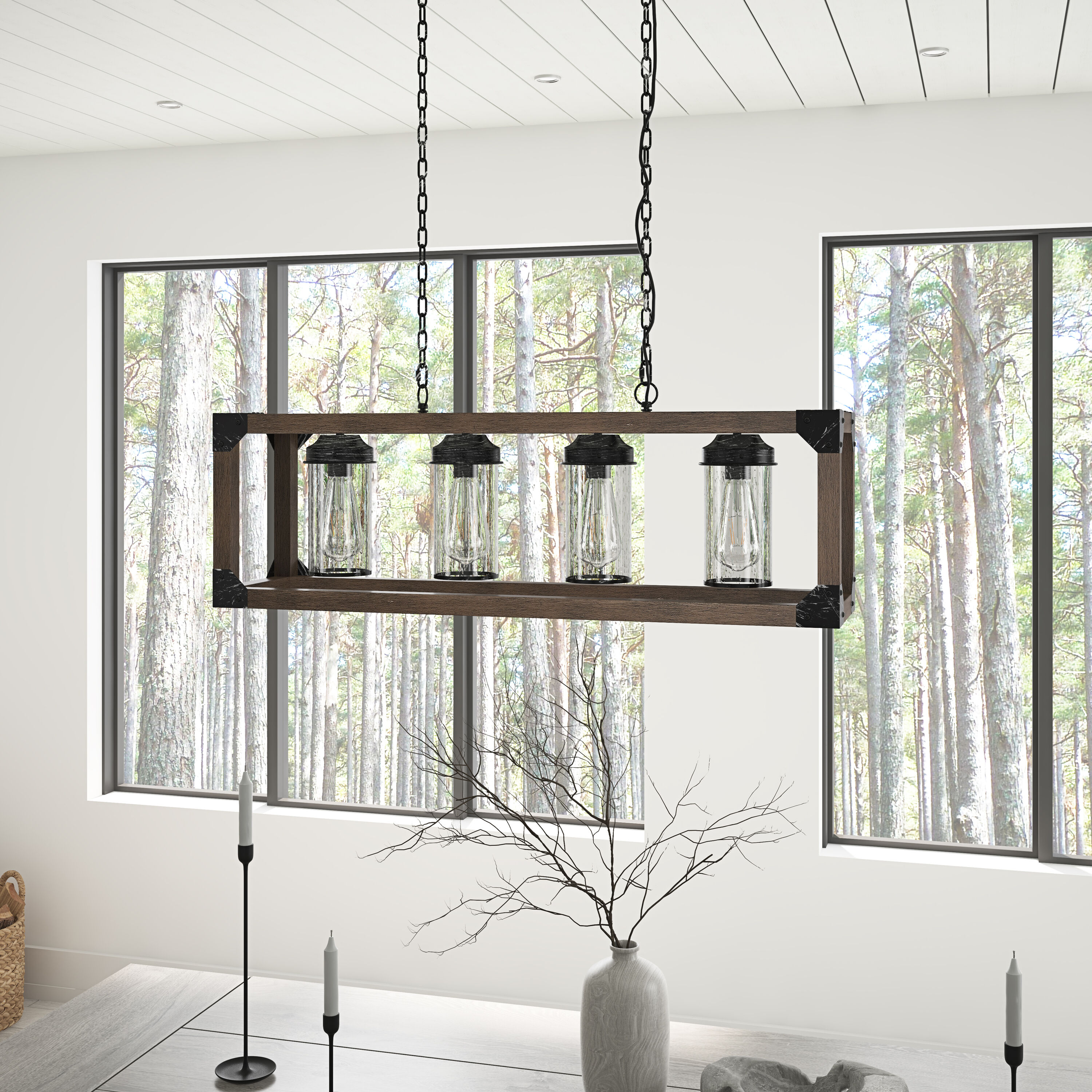 Aiwen US-IL-285BJL 4 -Light Black Farmhouse For Use in Bedrooms, Dining Rooms, Foyers, Kitchens, Living Rooms Chandelier