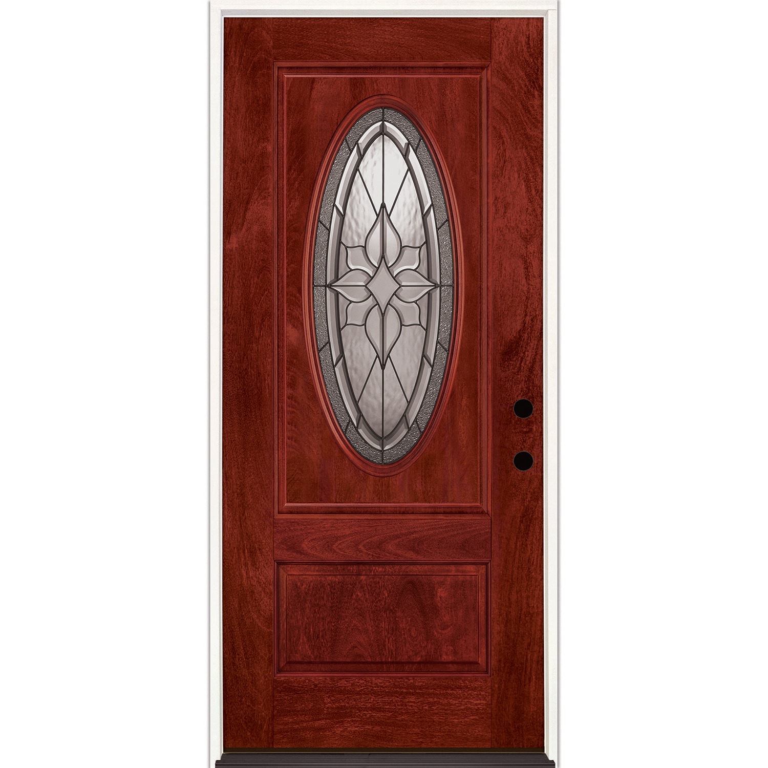 Feather River FL7Y35T2 Ashborne 36-in x 80-in x Fiberglass Oval lite Left-hand inswing Hand stained cherry Stained Prehung Single door Front Door Insulating core Decorative glass