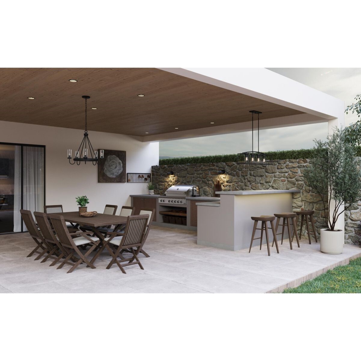 Swansea Matte Black Steel Outdoor Island Chandelier with Clear Glass Shades