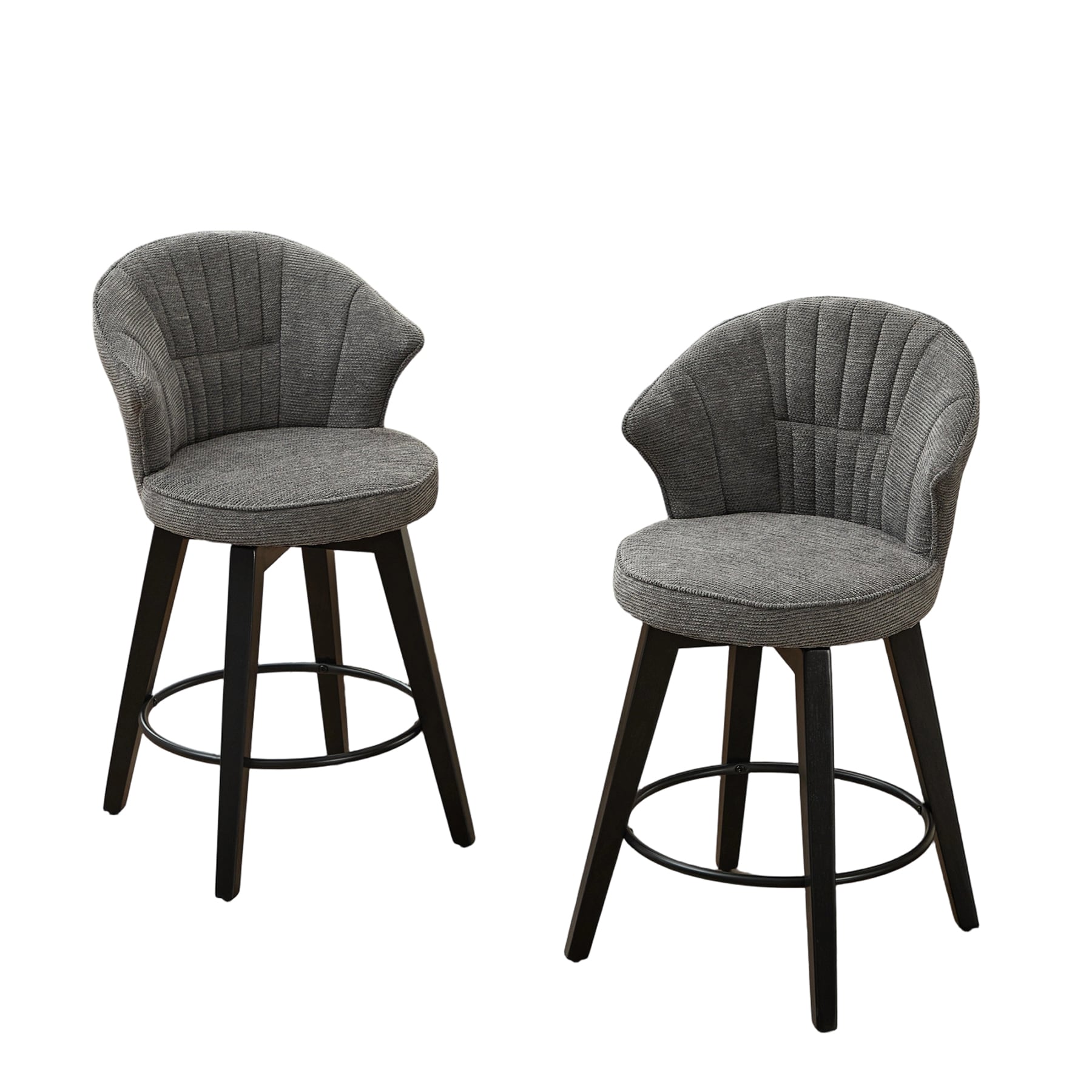 SINOFURN - Dark Gray 25-in H Counter height Upholstered Swivel Wood Bar Stool 2 -Pack