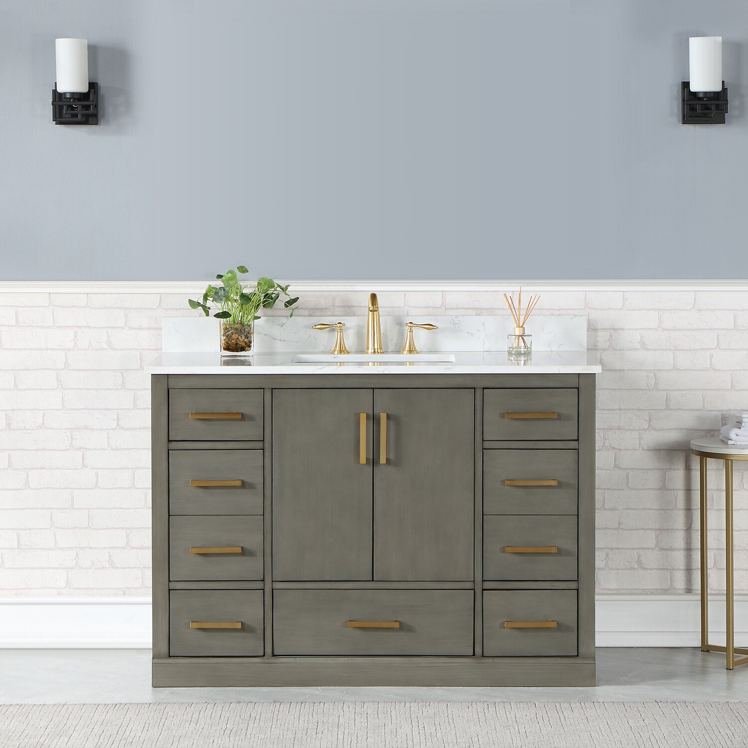 Altair 544048-GP-AW-NM Monna 48-in Gray Pine Undermount Single Sink Bathroom Vanity with Aosta White Engineered Marble Top