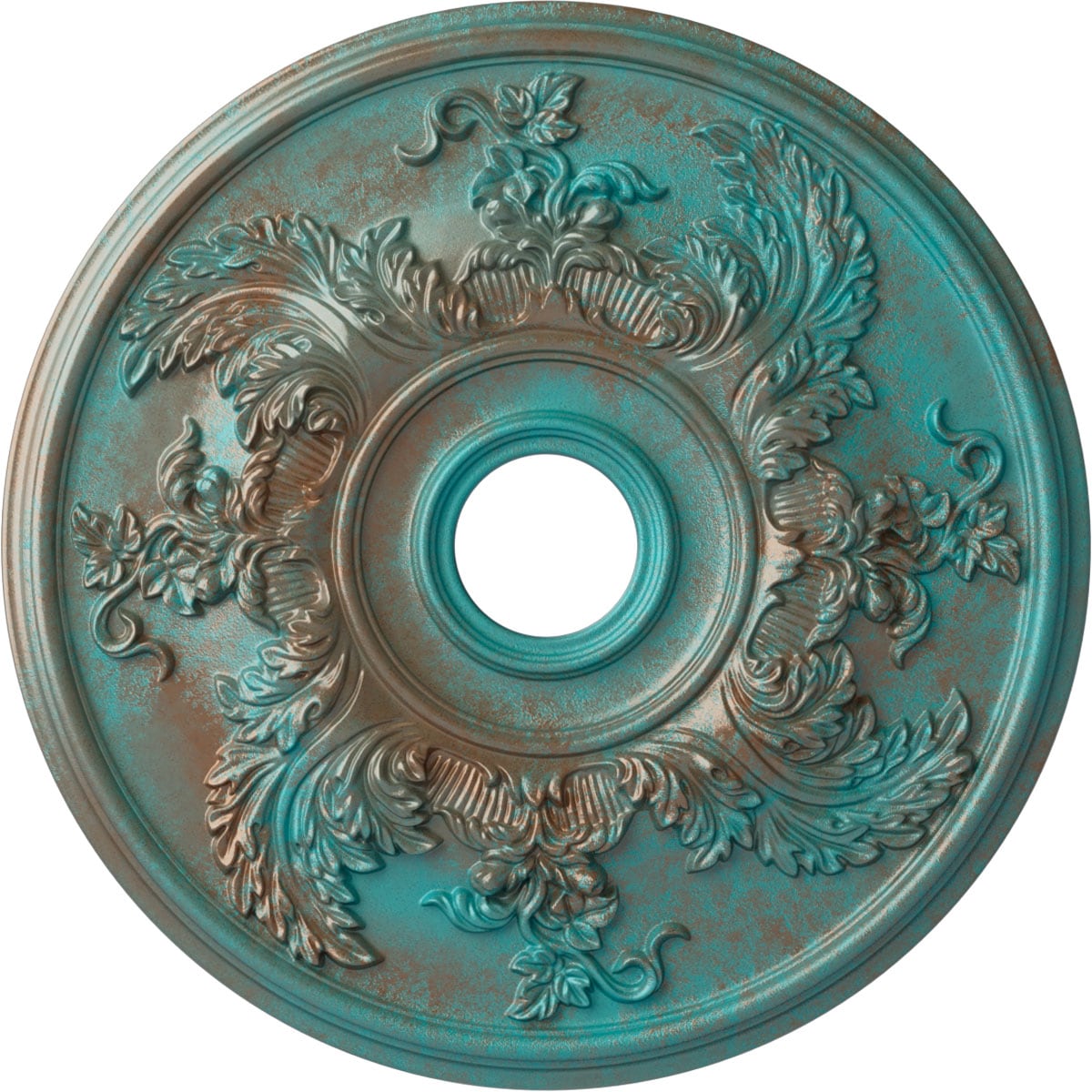 Ekena Millwork CM23ACCGS Acanthus Twist 23.625-in W x 23.625-in L Painted Copper Green Patina Polyurethane Whole Ceiling Medallion