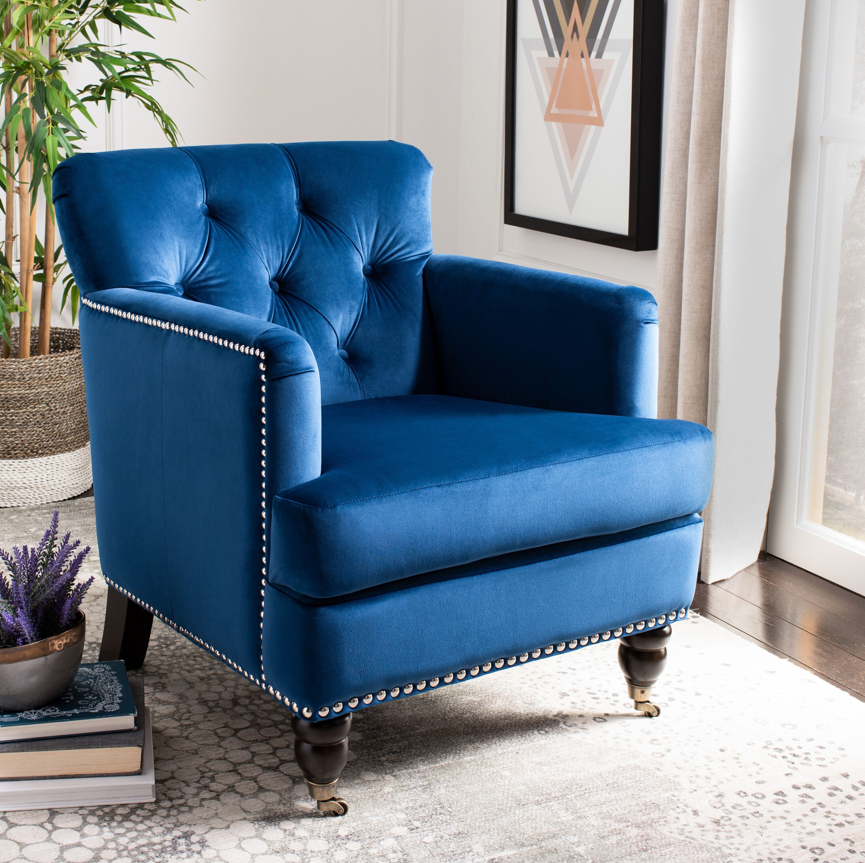 Safavieh Colin Modern Navy/Espresso Club Chair in the Chairs department ...