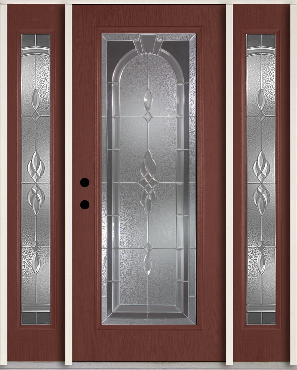 RELIABILT LO841712 Hampton 60-in x 80-in x 4-9/16-in Fiberglass Full lite Right-hand inswing Wineberry Stained Prehung Front Door with Sidelights Insulating core