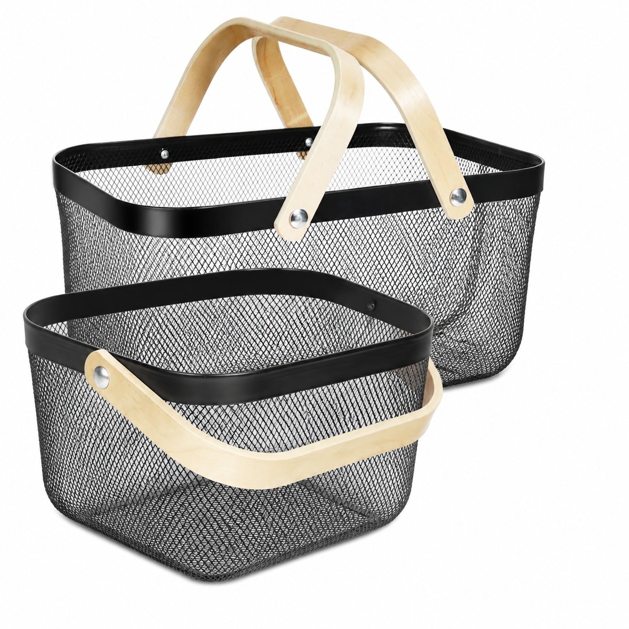 Aoibox  2 Pack Rectangular Metal Mesh Wire Garden Harvest Baskets with Handles for Vegetables Fruits Kitchen