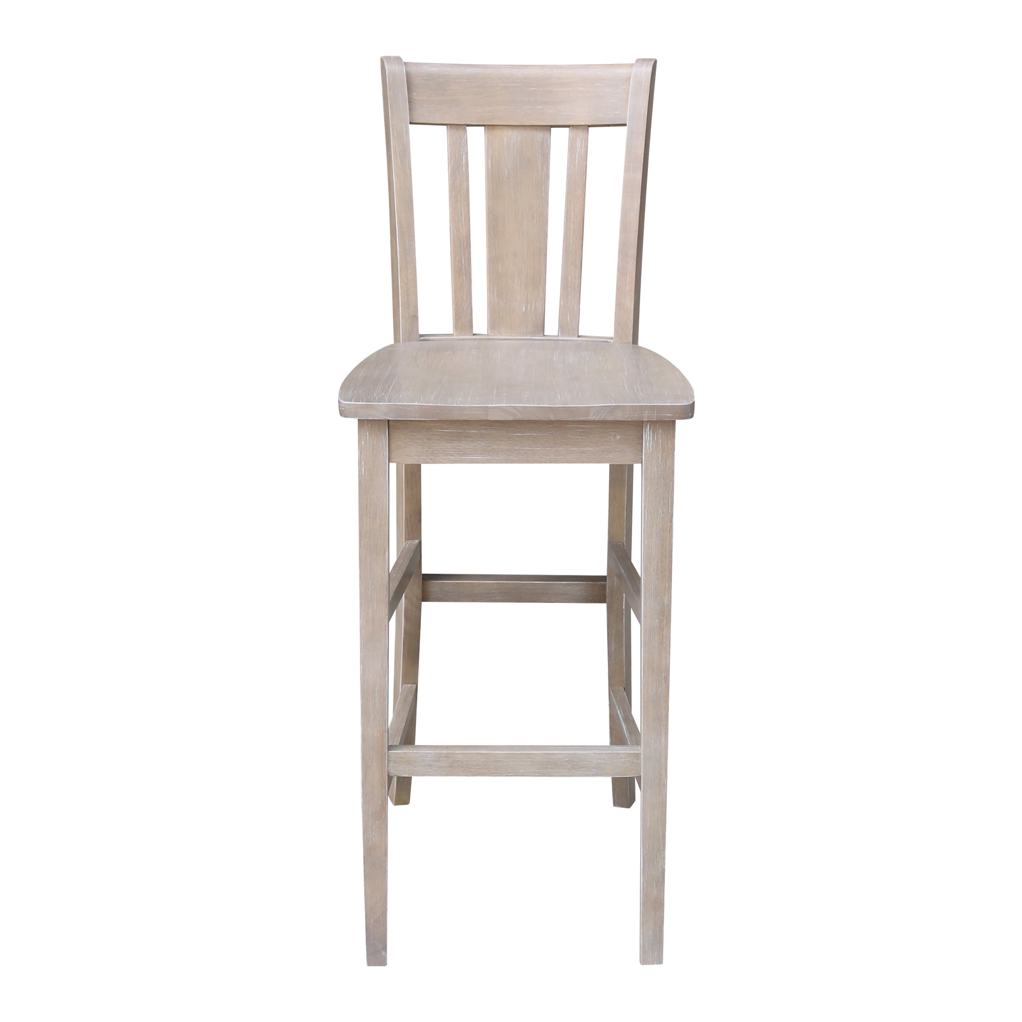 Elegant Washed Gray Taupe Solid Wood Bar Stool, 29.92" Seat Height