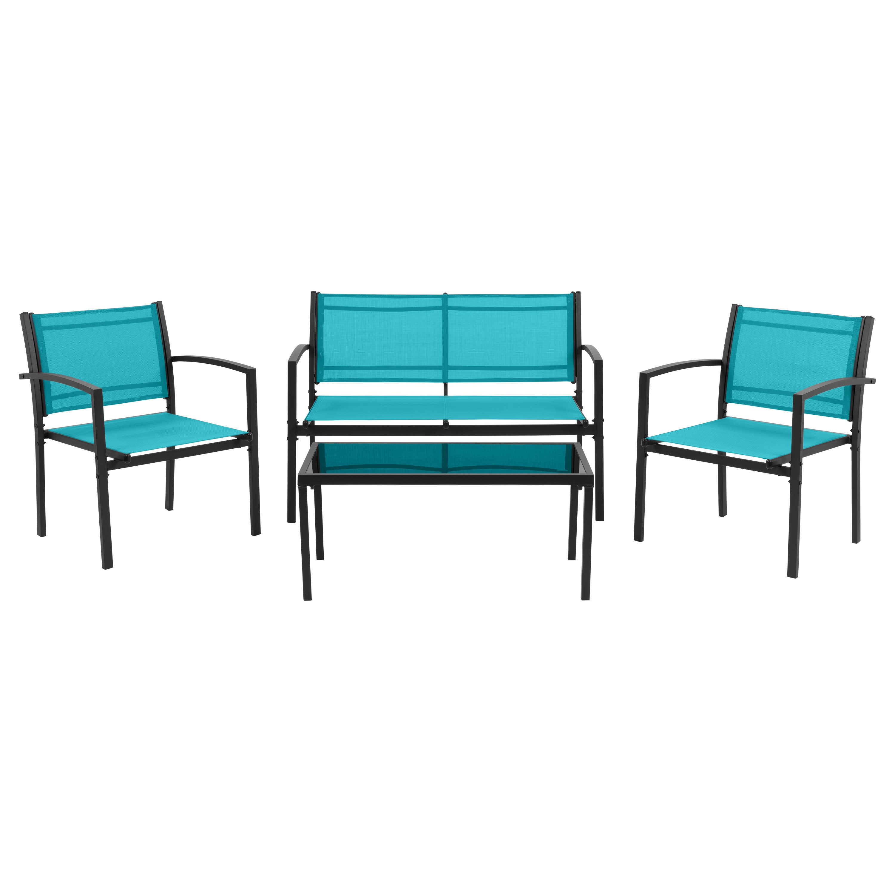 CorLiving PJC-353-S Everett 4 -Piece Patio Conversation Set with Blue