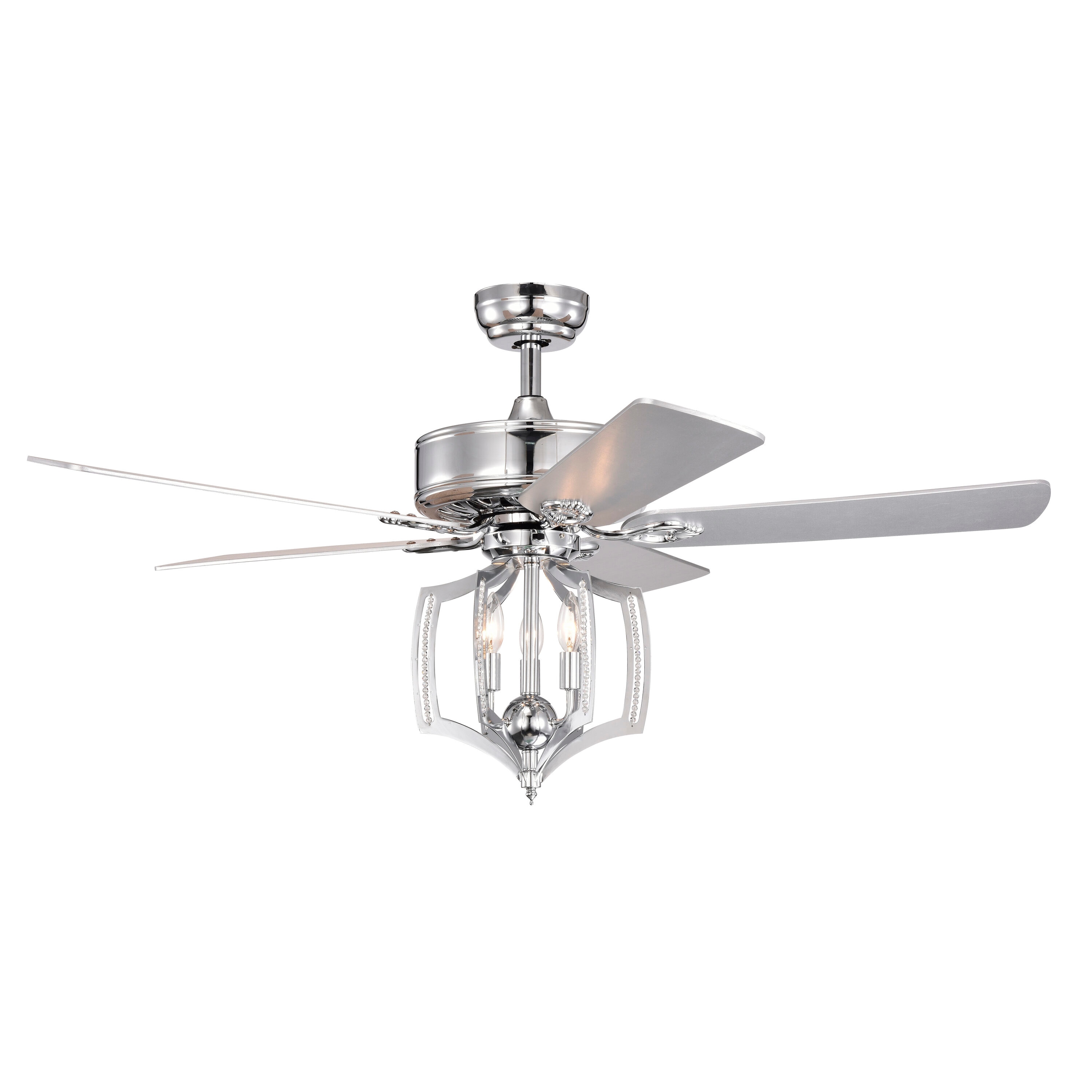 Bayfeve BFHM-52962-CF Adjustable Speed 52-in Outdoor Chrome with Plywood Blades Chandelier Ceiling Fan With Light - Remote Included ( 5 -Blade )