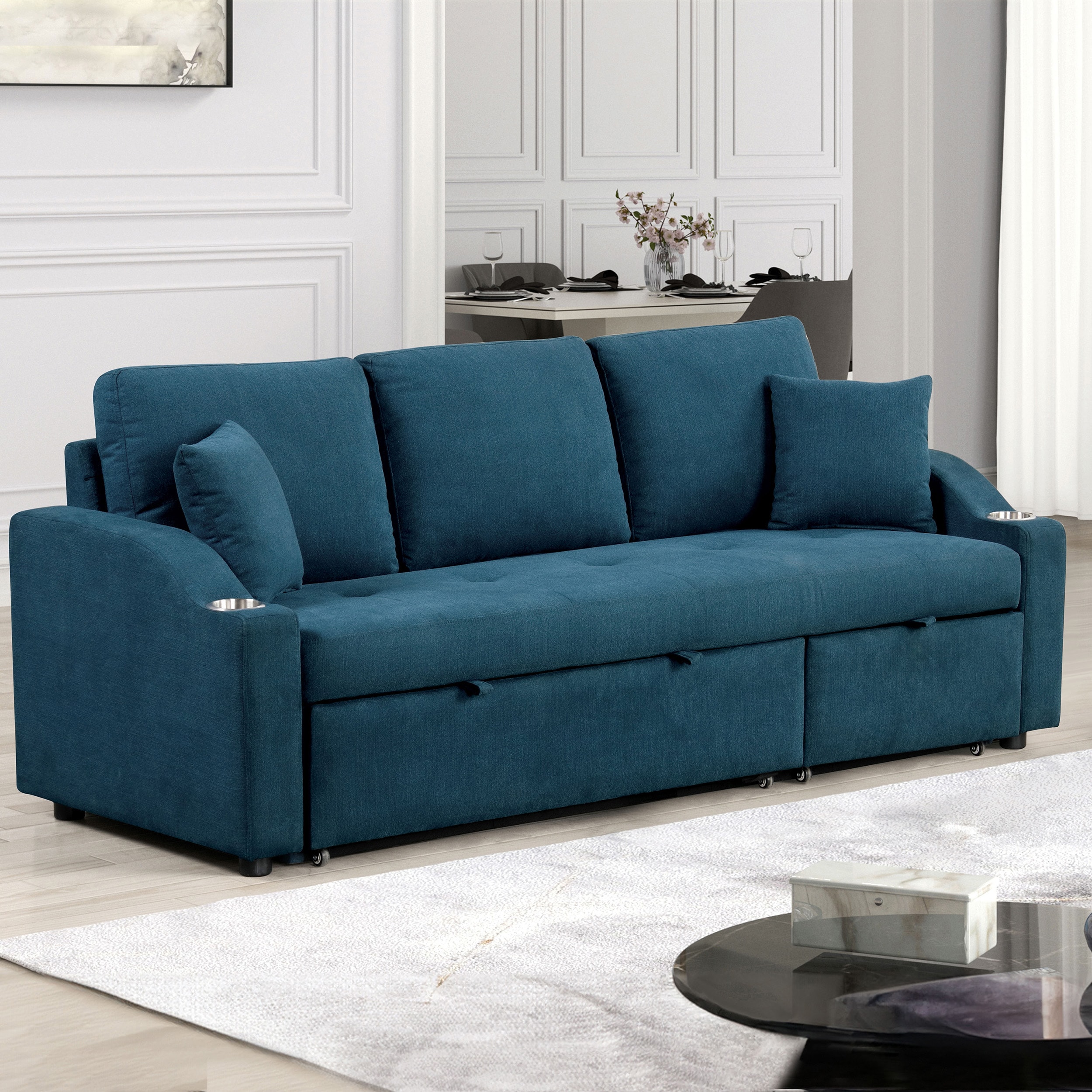 Furniture of America IDF-N6963BL Scarlett 82.5-in Modern Blue 3 -seater Sectional