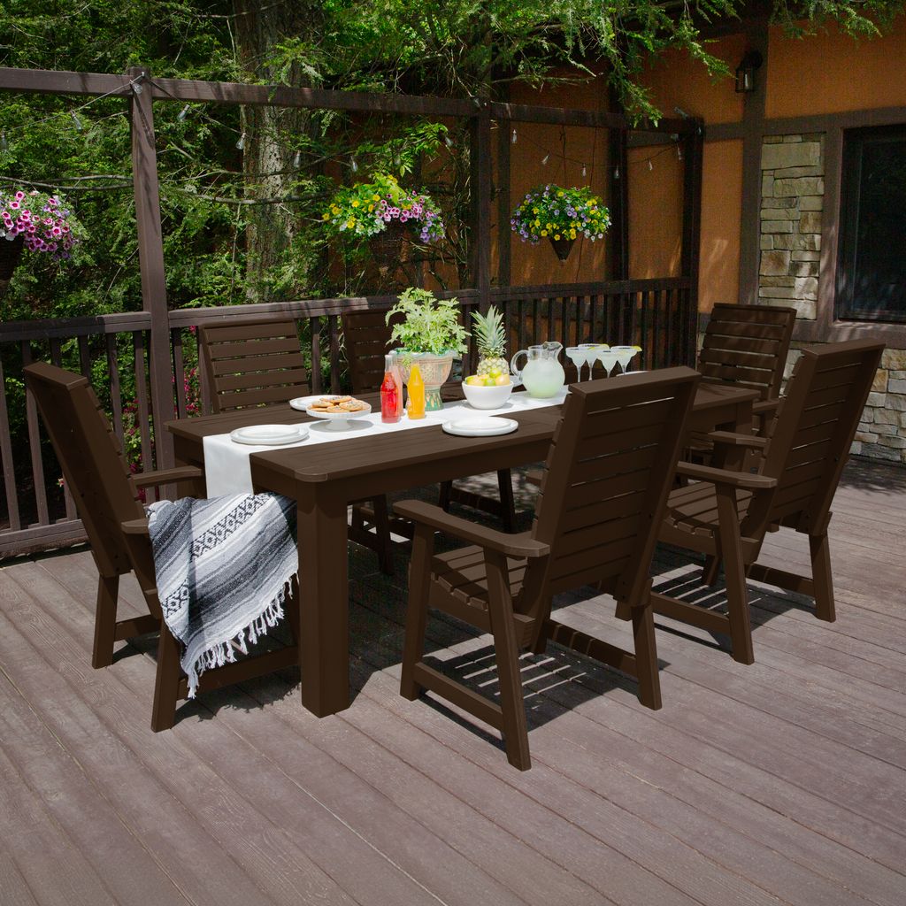 highwood AD-ST7WL1CO5AA-ACE Weatherly 7 -Piece Weathered Acorn Patio Dining Set Plastic Rectangle Table with 6 Stationary Chairs