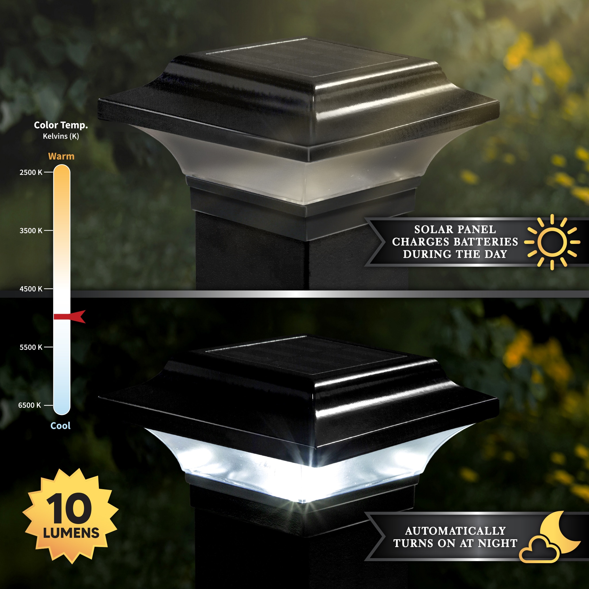 Classy Caps 10-Lumen 1-Watt Black Solar LED Outdoor Post Light (4500 K) in  the Deck Lights department at