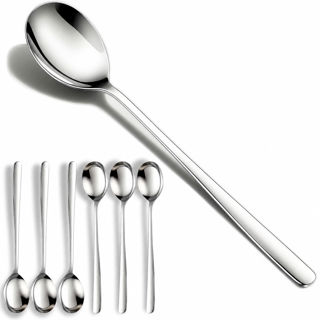 Aoibox  6 Piece 8 07 in Mirror Polished 18 10 Stainless Steel Korean Soup Spoon Serving Set Flatware Serving Sets