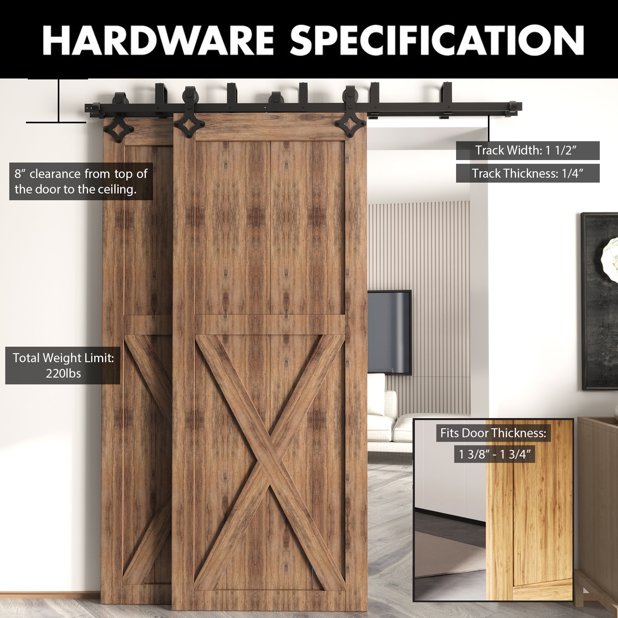 HOMACER LX4TGH132C Barn-Door-Roller-Kits - View #4