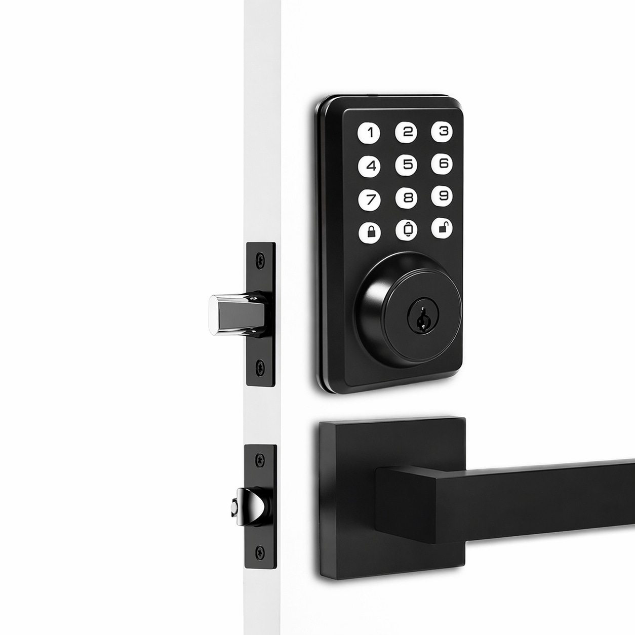 Aoibox  Front Door Handle and Keyless Electronic Keypad Deadbolt Set with Doorbell Matte Black