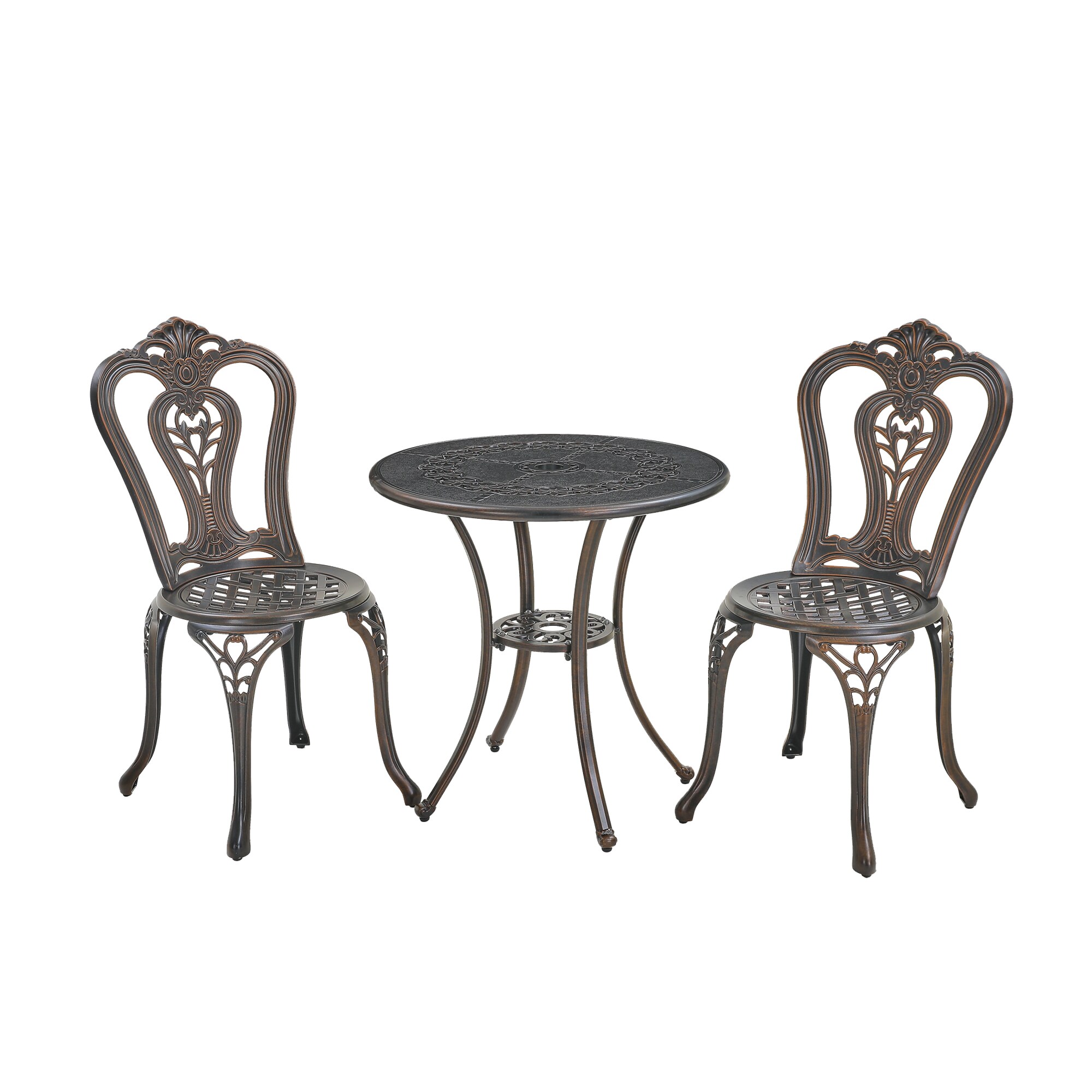 Mondawe JO-ML1915 3-Piece Bronze Bistro Patio Dining Set Aluminum Round Table with 2 Stackable Stationary Chairs