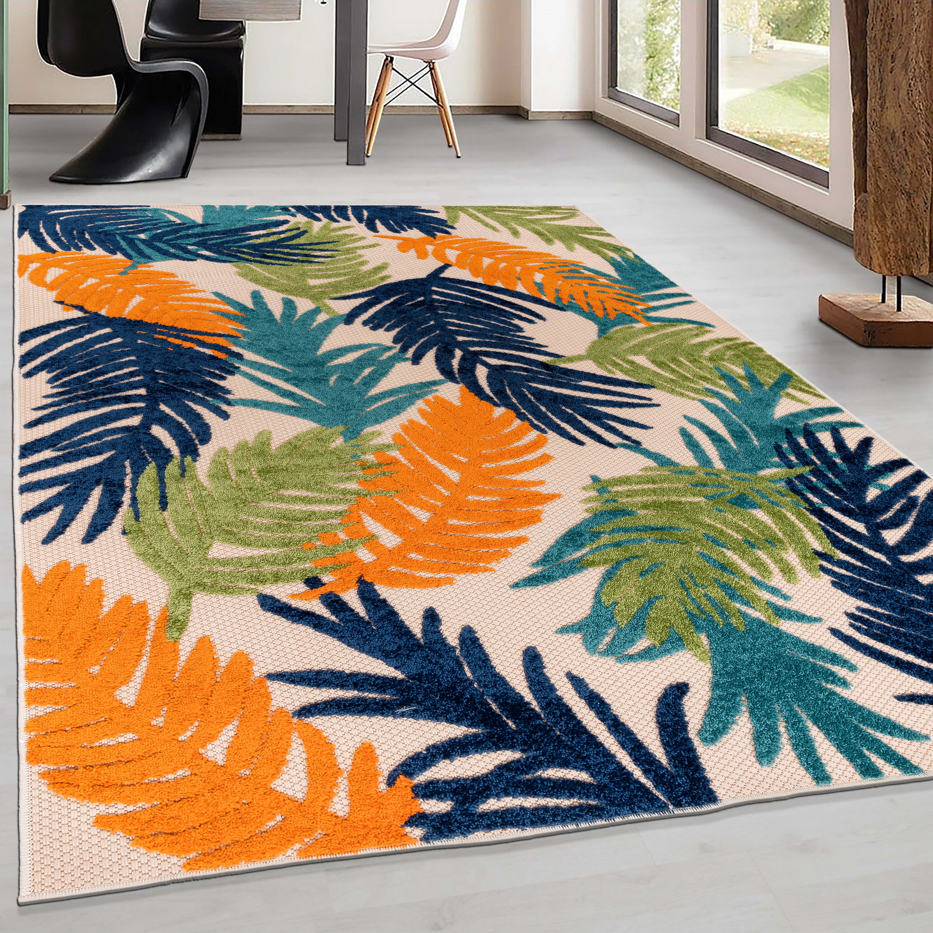 World Rug Gallery Patio 5 x 7 Braided Indoor/Outdoor Floral/Botanical  Global Area Rug