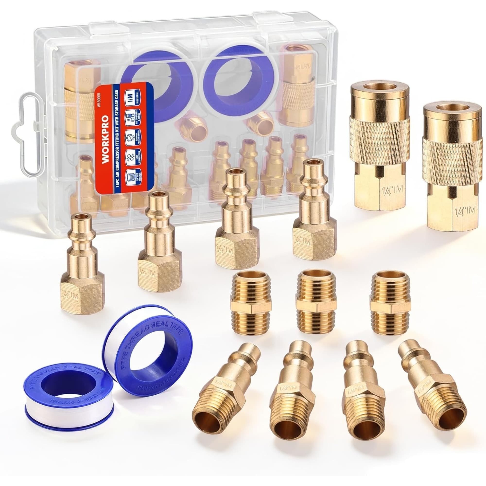 OGETFUUR 1/4in NPT 16-Piece Quick Connect Brass Coupler Plug Set Gold Air Hose Fitting Kit Quick Connect Brass Coupler Plug for Air Compressor Accessories #L5MJA513ACF12