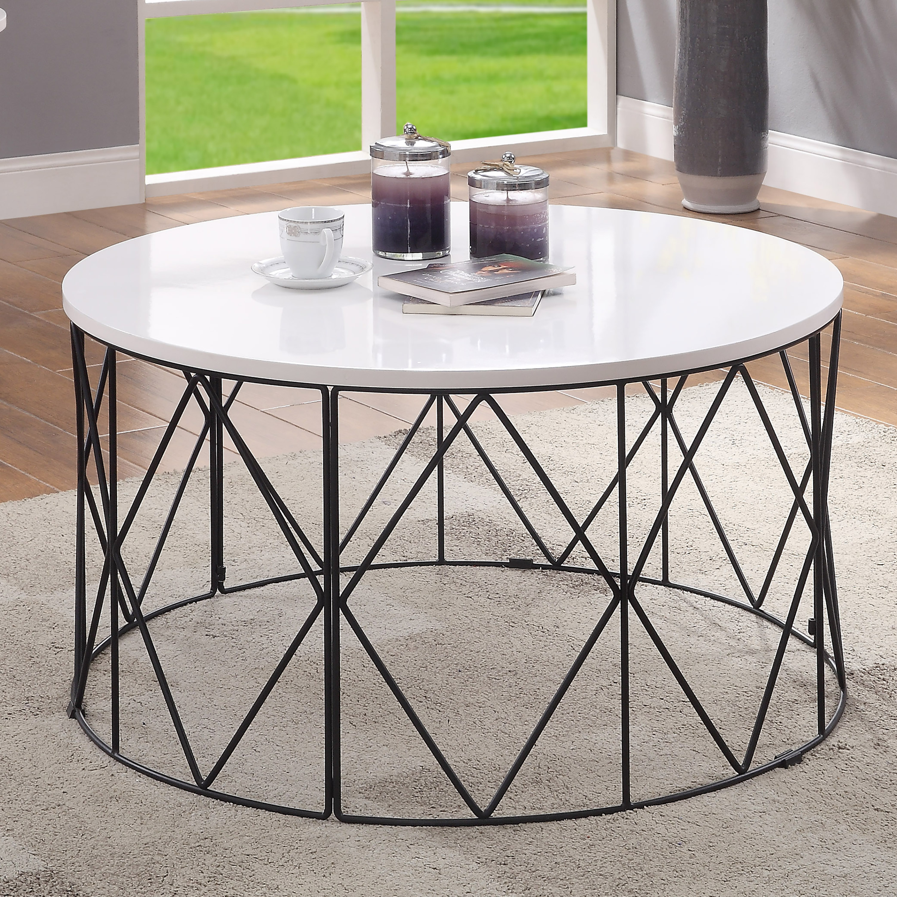 Furniture of America IDF-4343WH-C Ramblewood White Birch Wood Industrial Coffee Table