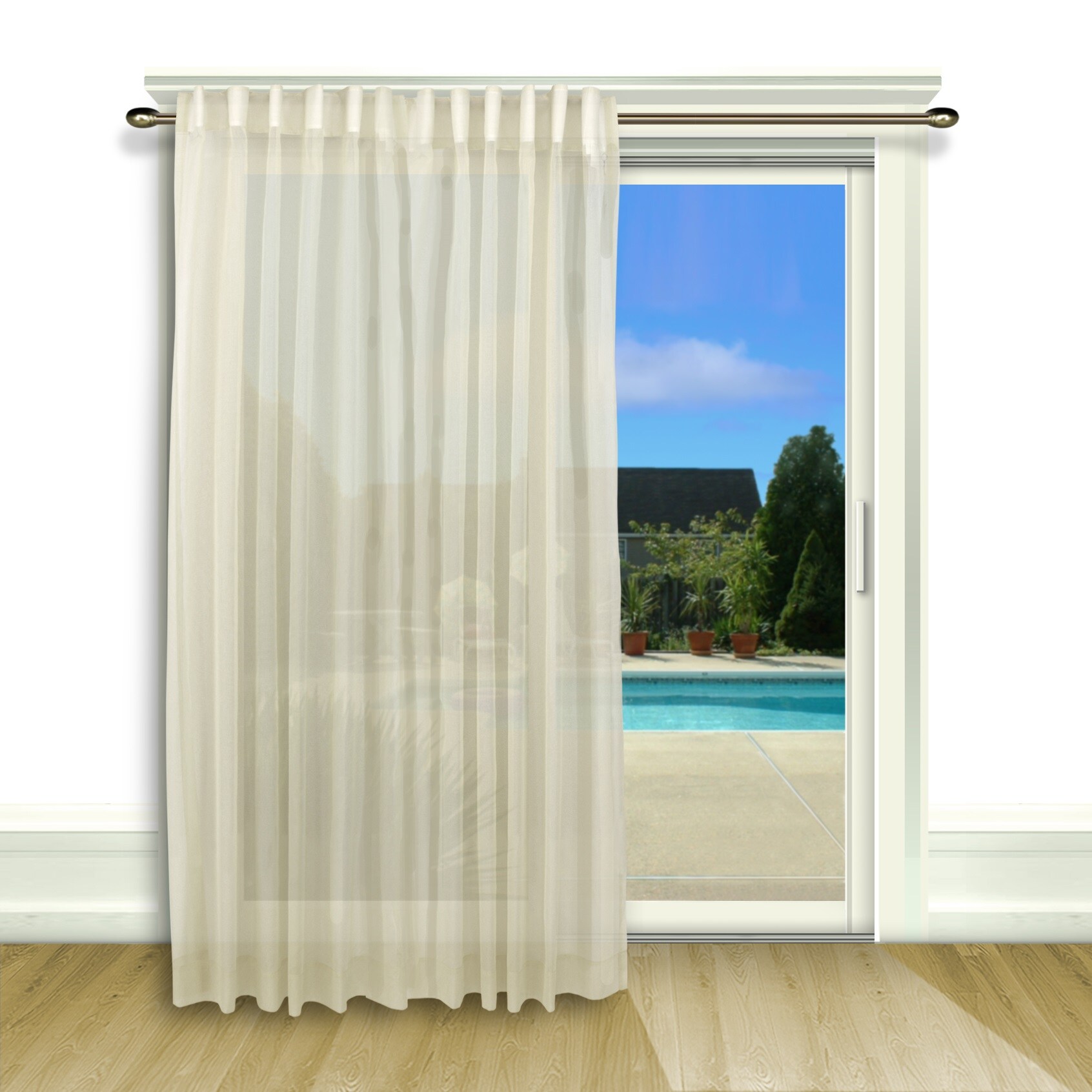 Ricardo Trading 02900-57-484-02 84-Inches Ivory Semi-sheer Back tab Single curtain panel
