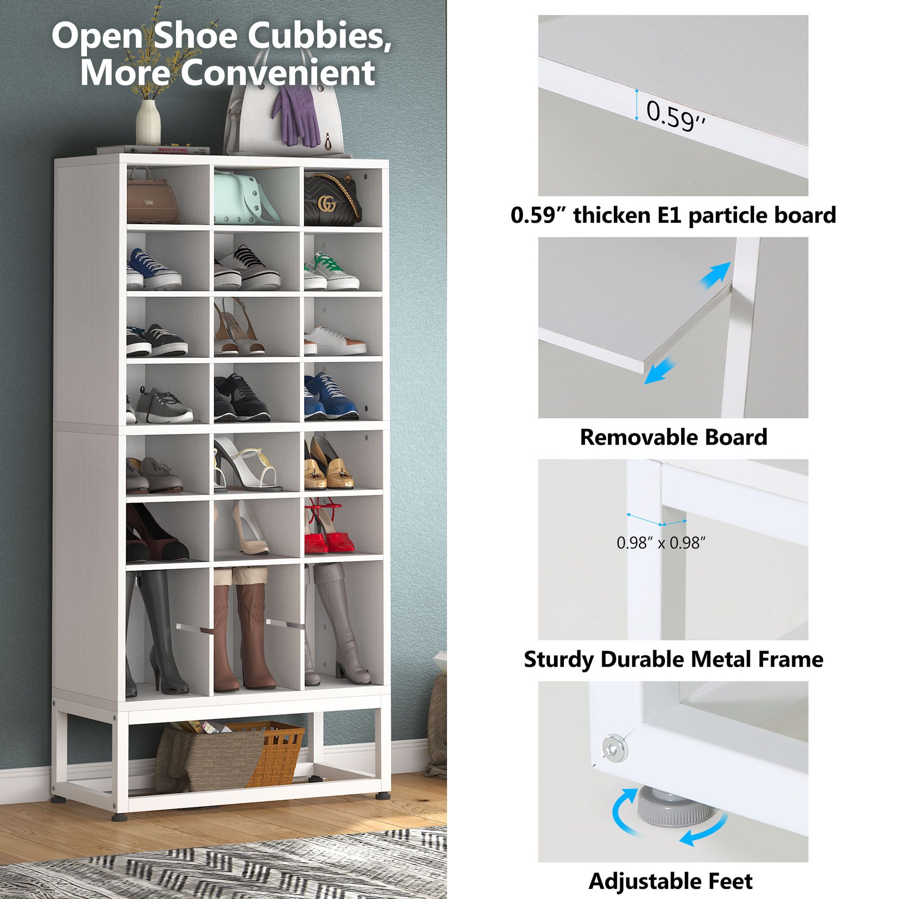 Tribesigns Shoe Storage Cabinet, Freestanding Shoe Storage Organizer with  24 Cubbies, 8-Tier White Shoe Rack with Adjustable Partition for Entryway