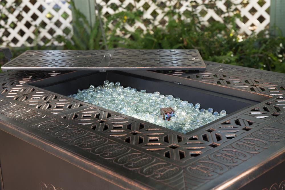 Dynasty Antique Bronze Aluminum Gas Fire Pit Table with Scrollwork Motif