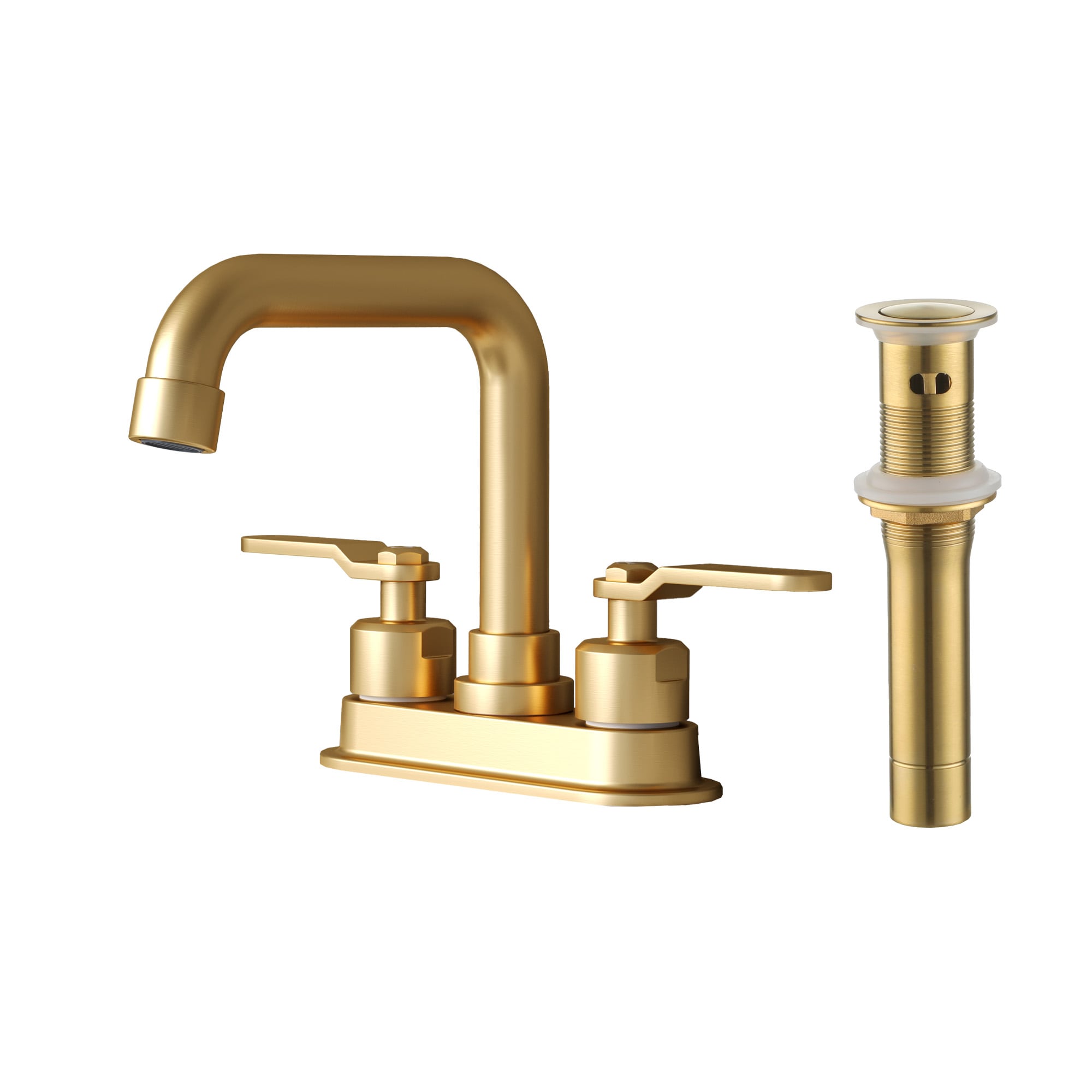 CASAINC KCLT0004-BG 2-Handle Bathroom Sink Faucet Brushed Gold 4-in centerset 2-handle High-arc Commercial/Residential Handle Bathroom Sink Faucet with Drain with Deck Plate