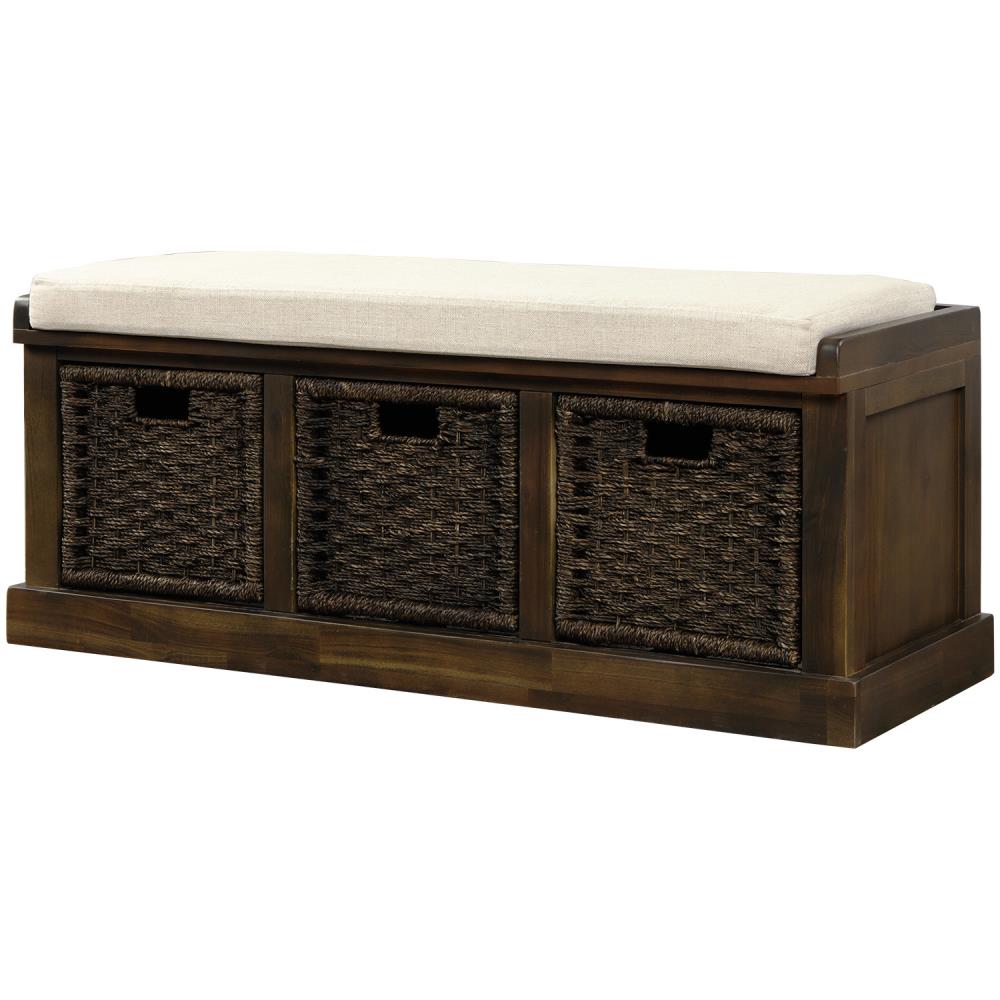 KINWELL Rustic Dark Brown Storage Bench with Storage 41.3-in x 15.7-in ...