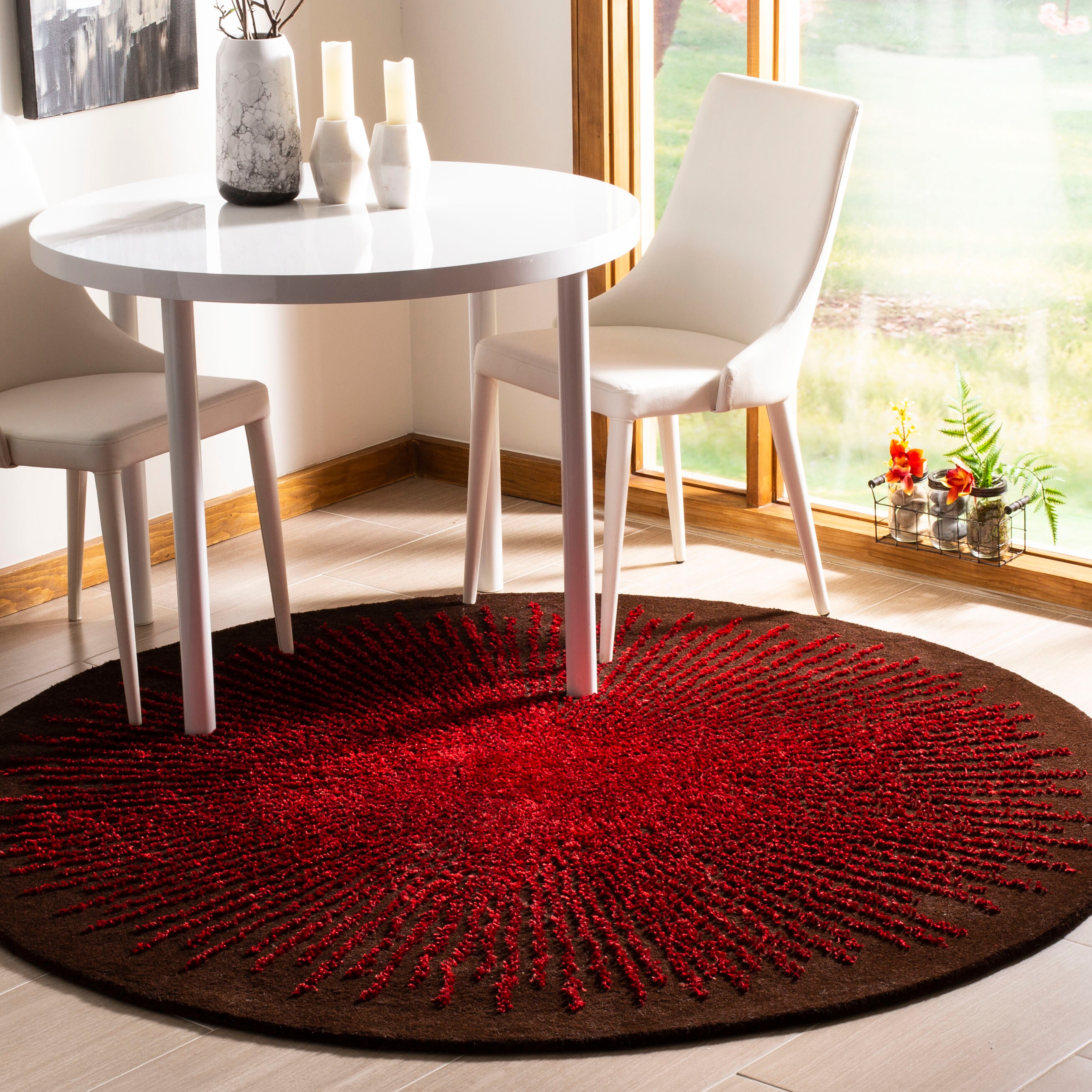  Soho 655 Brown/Red Contemporary 6ft x 6ft Round Rug