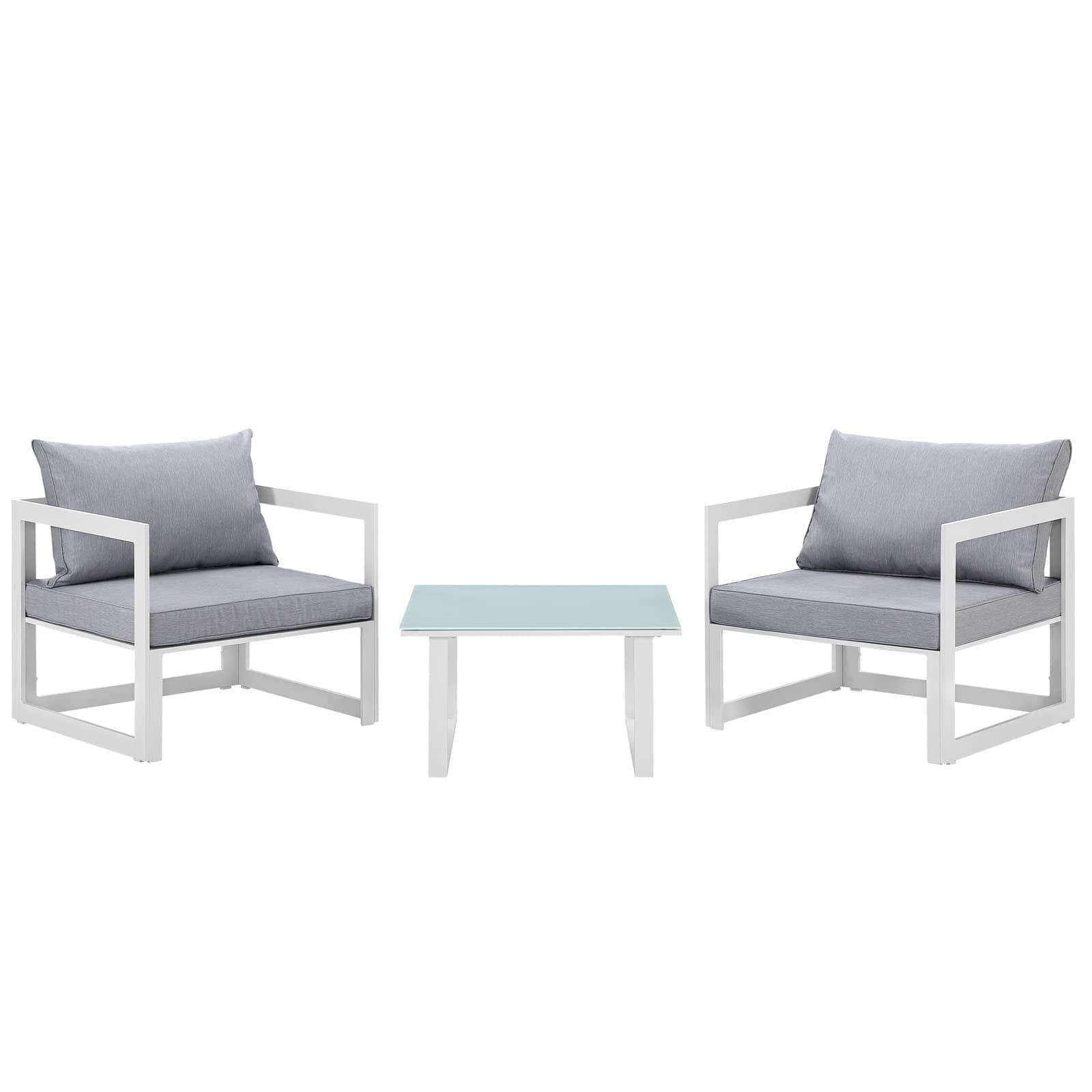 Fortuna 3 Piece Outdoor Sectional Sofa Set in White Gray