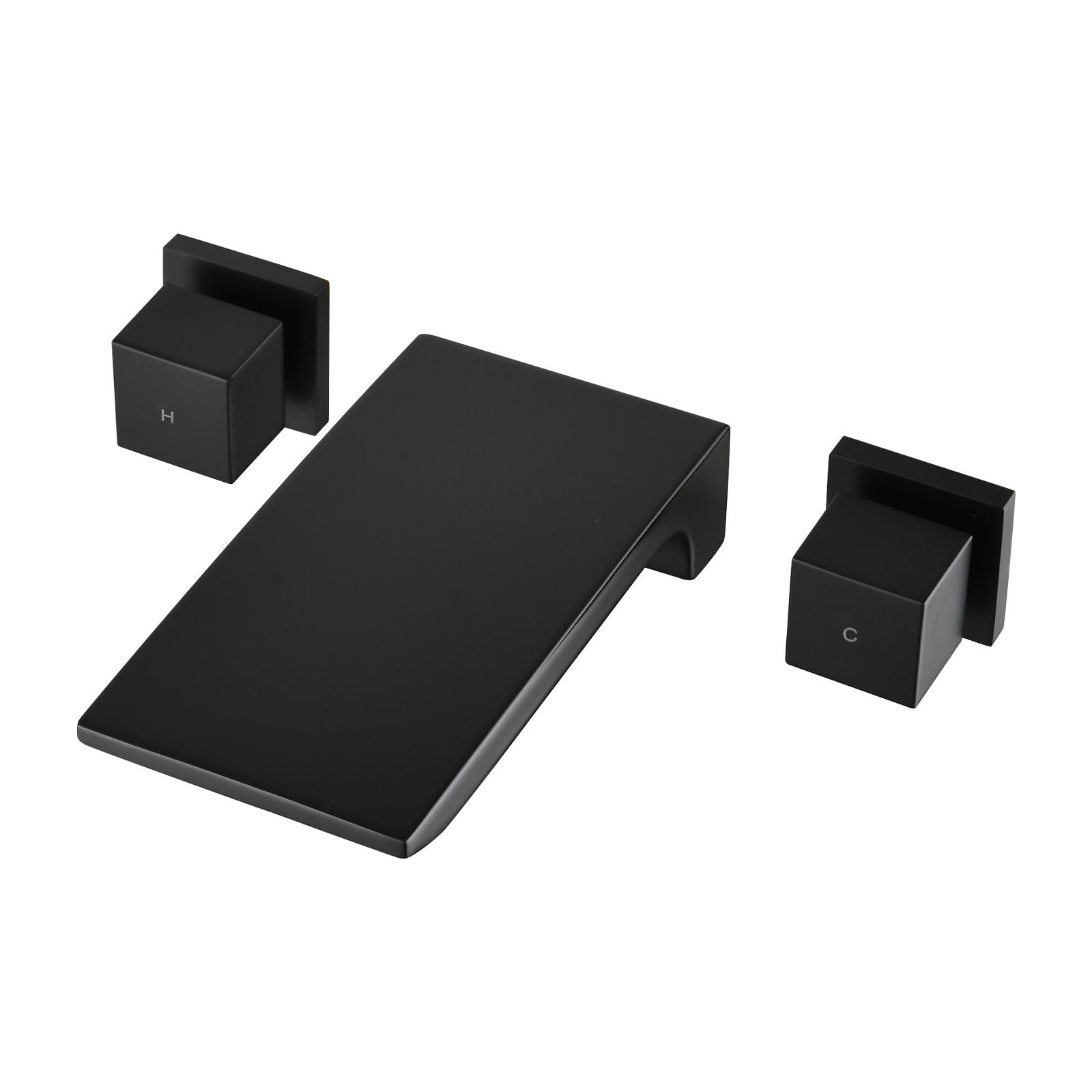 Cobbe Black Wall-mount 2-handle Low-arc Bathroom Sink Faucet with Drain