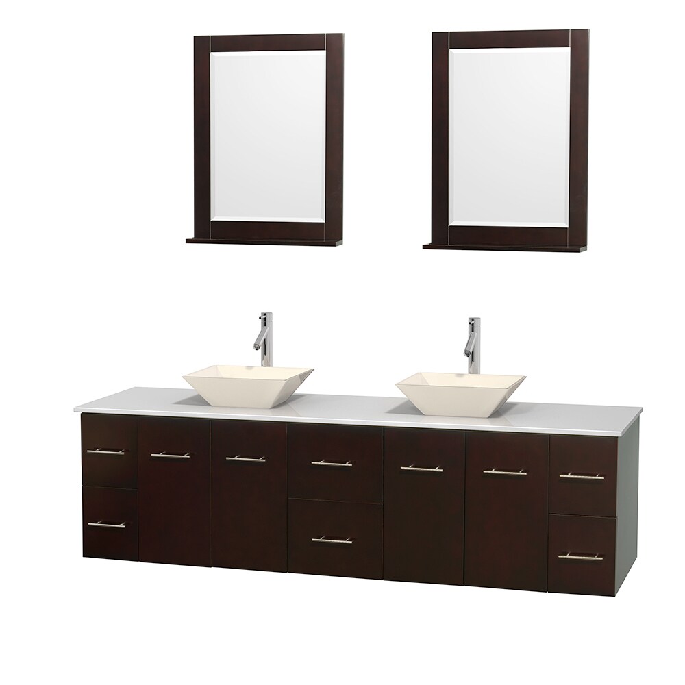 Wyndham Collection WCVW00980DESWSD2BM24 Centra 80-in Espresso Double Sink Bathroom Vanity with White Engineered Stone Top (Mirror Included)