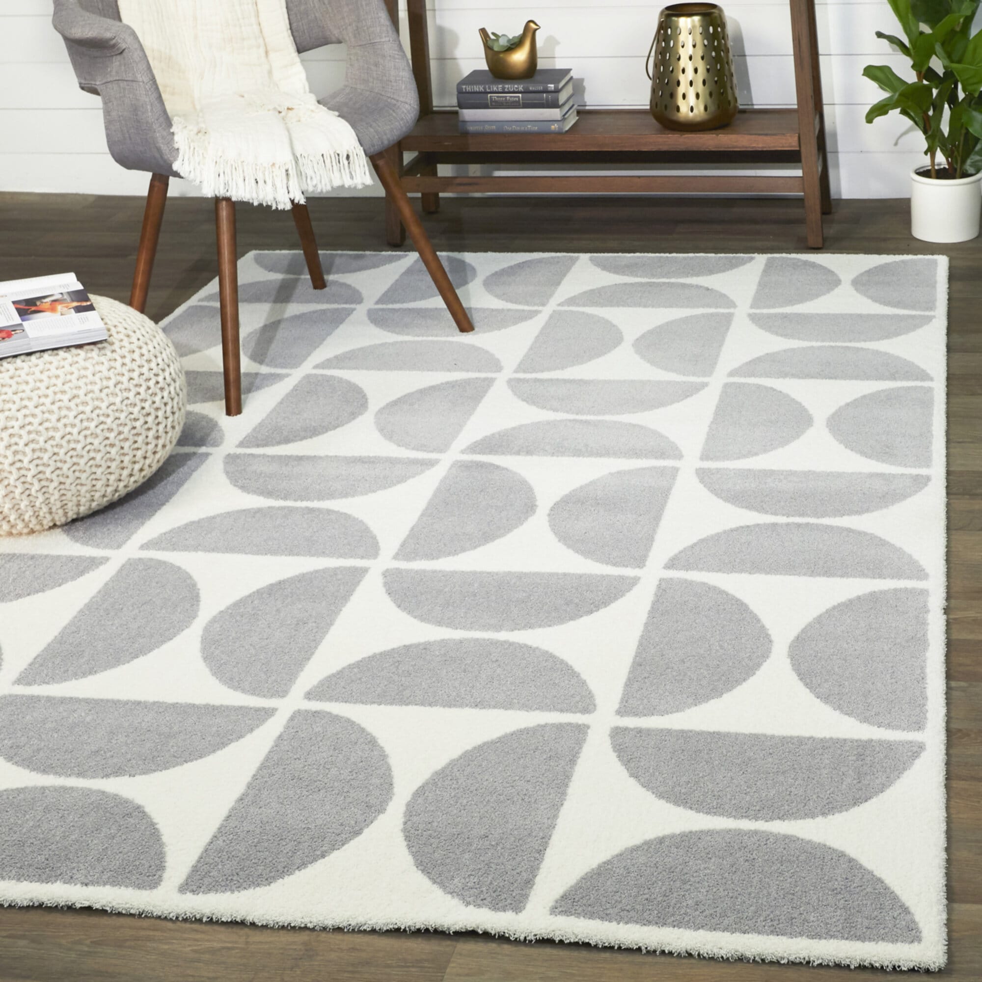Balta 3091458 Bartholdi 8 x 10 (ft) Loomed Polyester White Rectangular Indoor Geometric Area rug