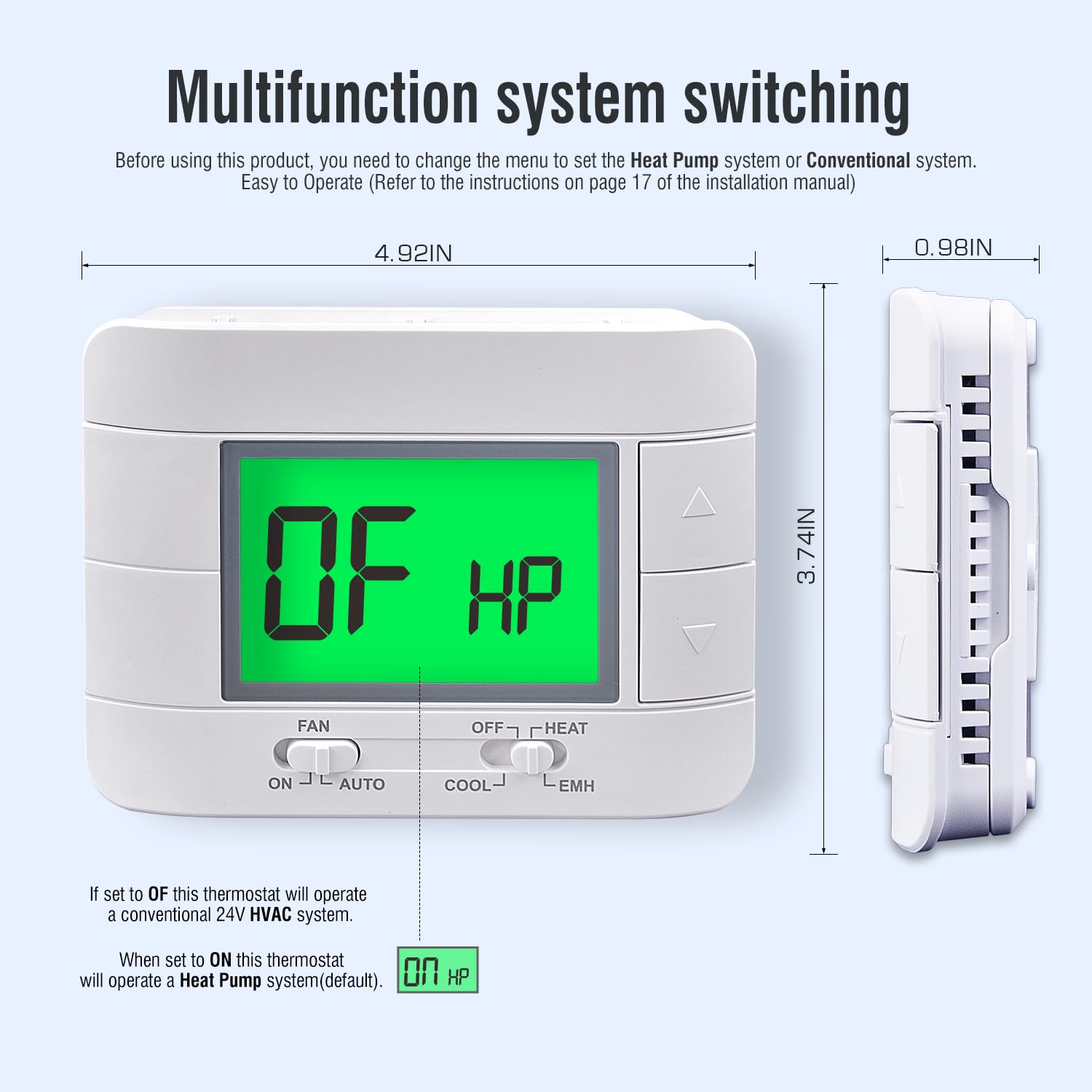 Ahfiwaso Non Programmable Heat Pump Thermostat for Home 2 Heat 1 Cool ...