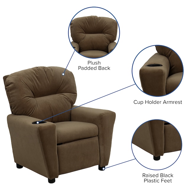 Flash Furniture 28 In Brown Microfiber, Children S Leather Recliner With Cup Holder