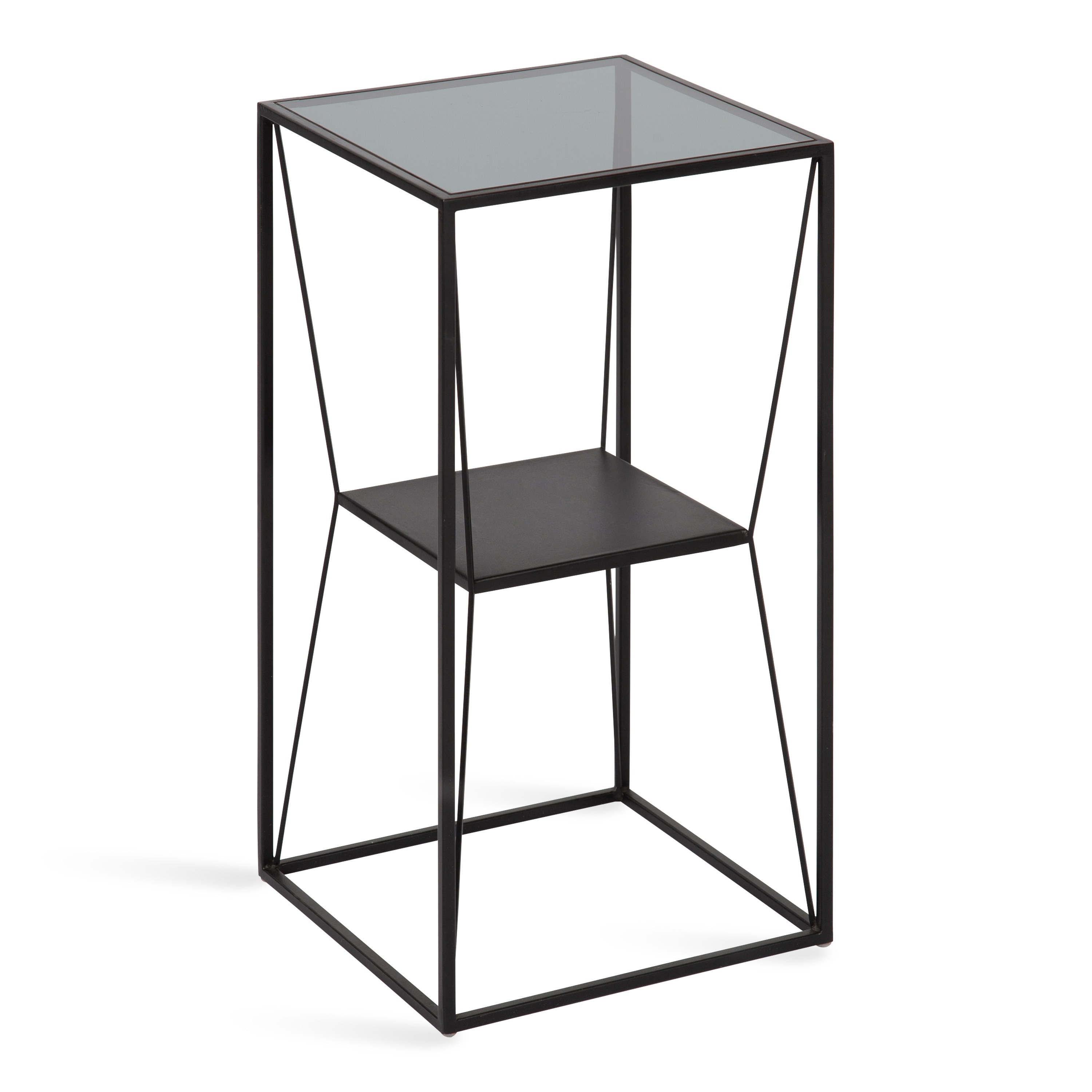 Kate and Laurel 221654 Knight 12.00-Inches W x 24.00-Inches H Black Glass Square Modern End Table