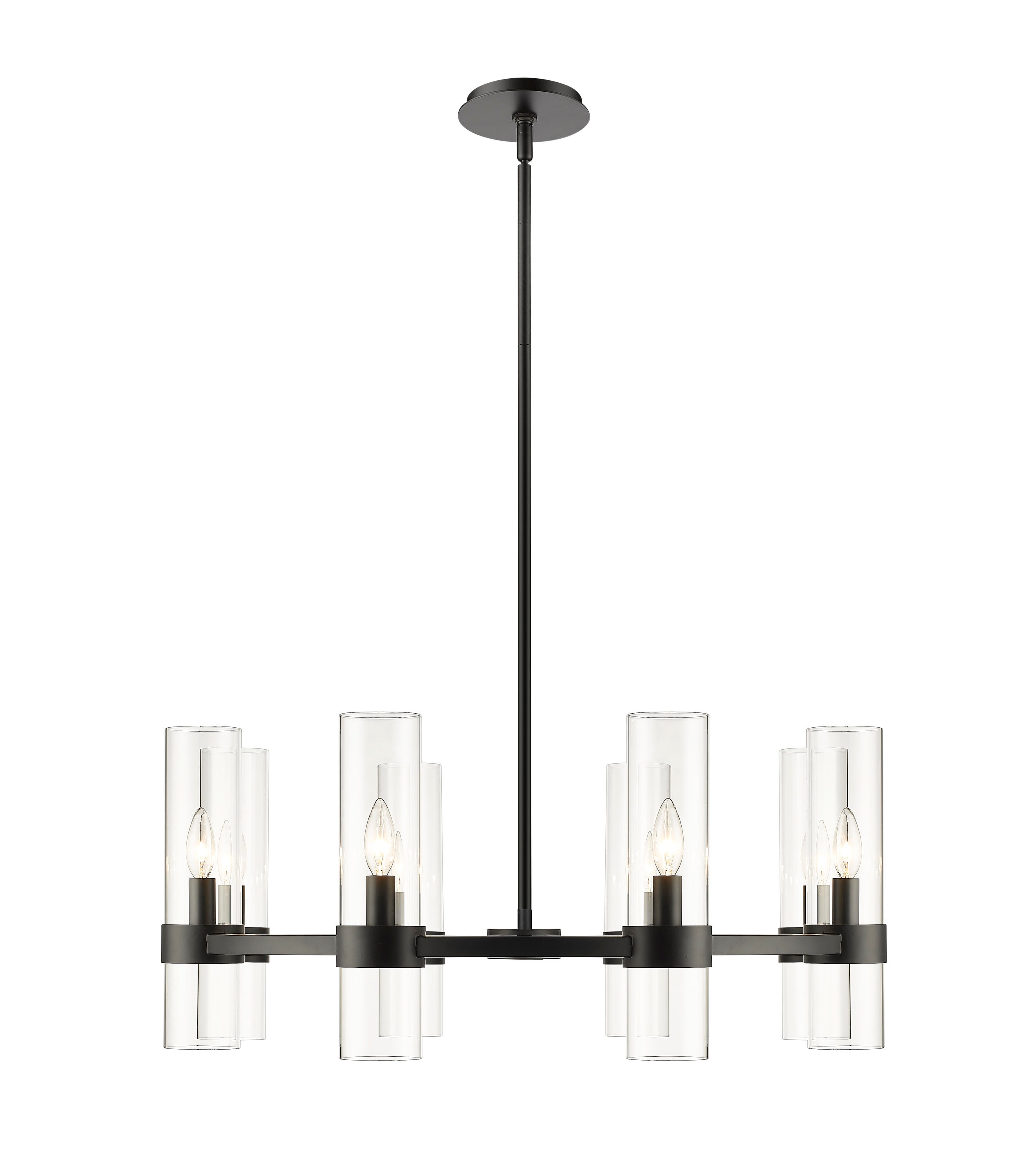 Matte Black Iron and Glass 32" Round Chandelier