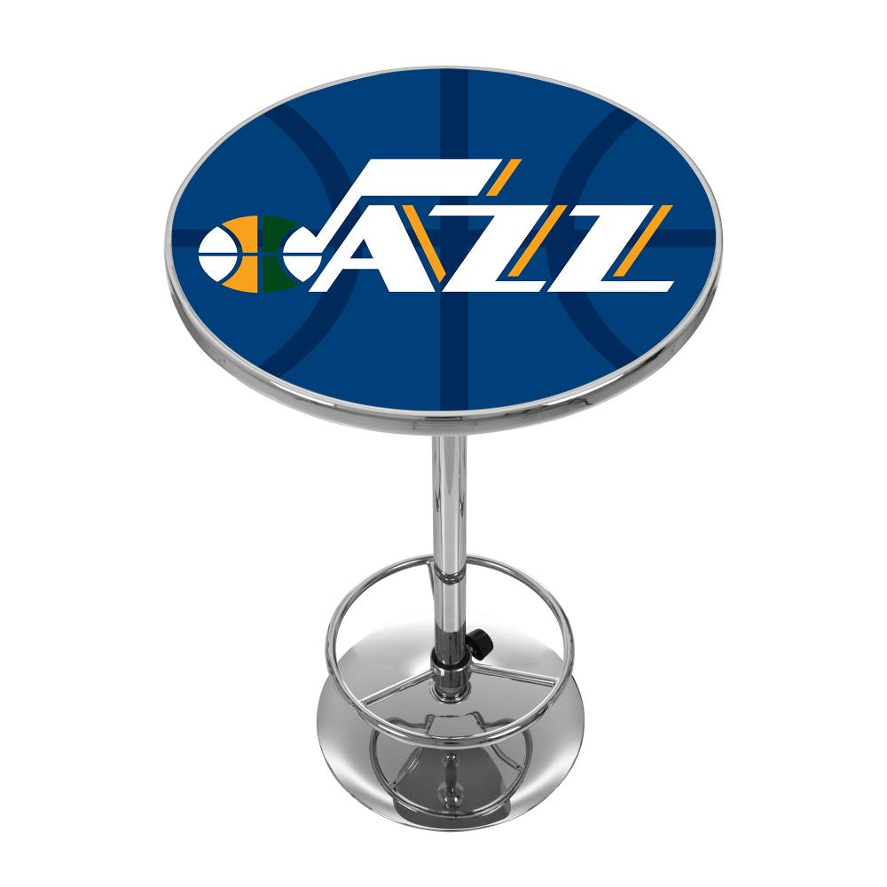 Trademark Gameroom NBA2000-UJ2 Utah Jazz Pub Tables Chrome Round Traditional Bar Table, Composite with Metal Pedestal Base 27.375-in L x 42-in H