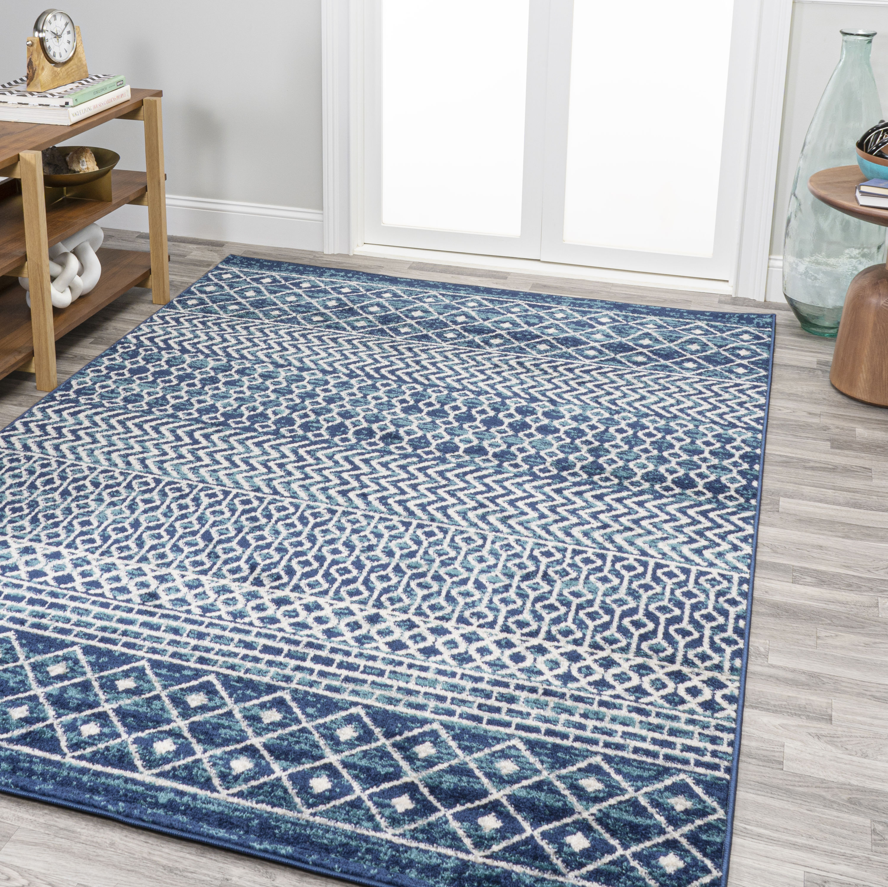 JONATHAN  Y MOH106A-5 Moroccan HYPE Arta 5 x 8 (ft) Loomed Polypropylene Navy/Cream Rectangular Indoor Trellis Moroccan Area rug