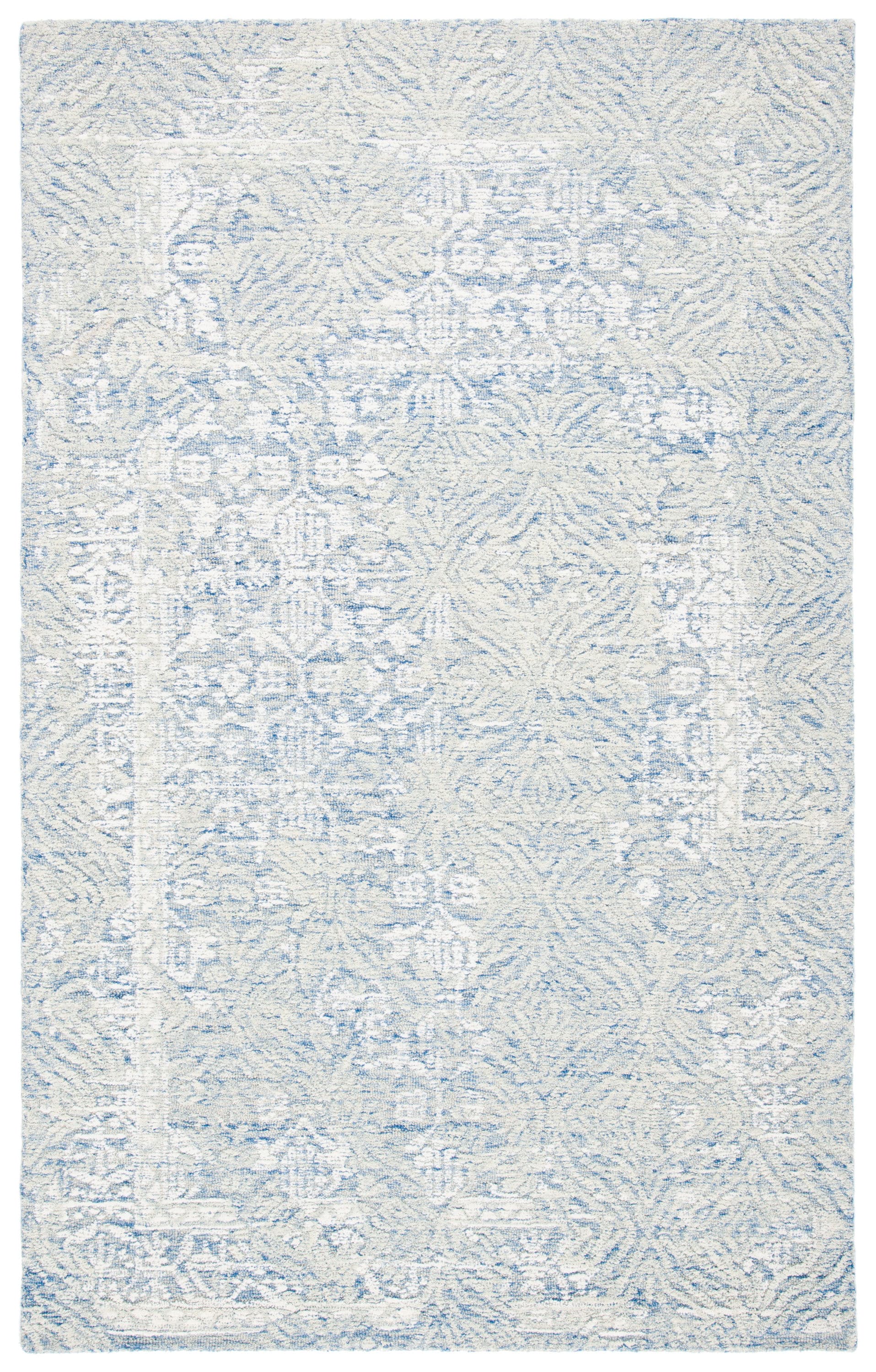 Safavieh MET905M-4 Metro Tiya 4 x 6 (ft) Tufted Wool Blue/Ivory Rectangular Indoor Distressed/Overdyed Farmhouse/Cottage Area rug