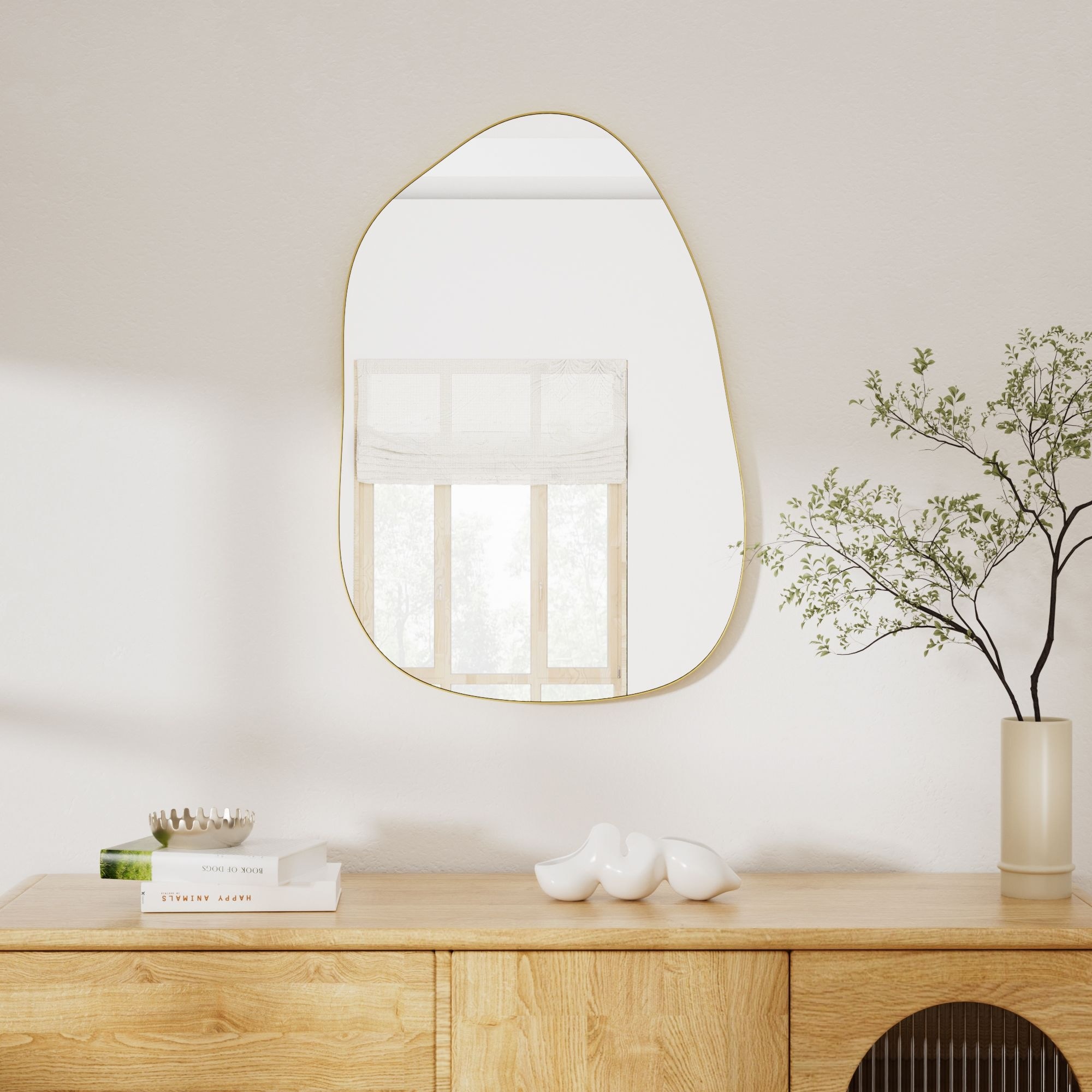 PRIMEPLUS 19-in W x 27-in H Gold Irregular Oval Metal Frame Wall Mirror