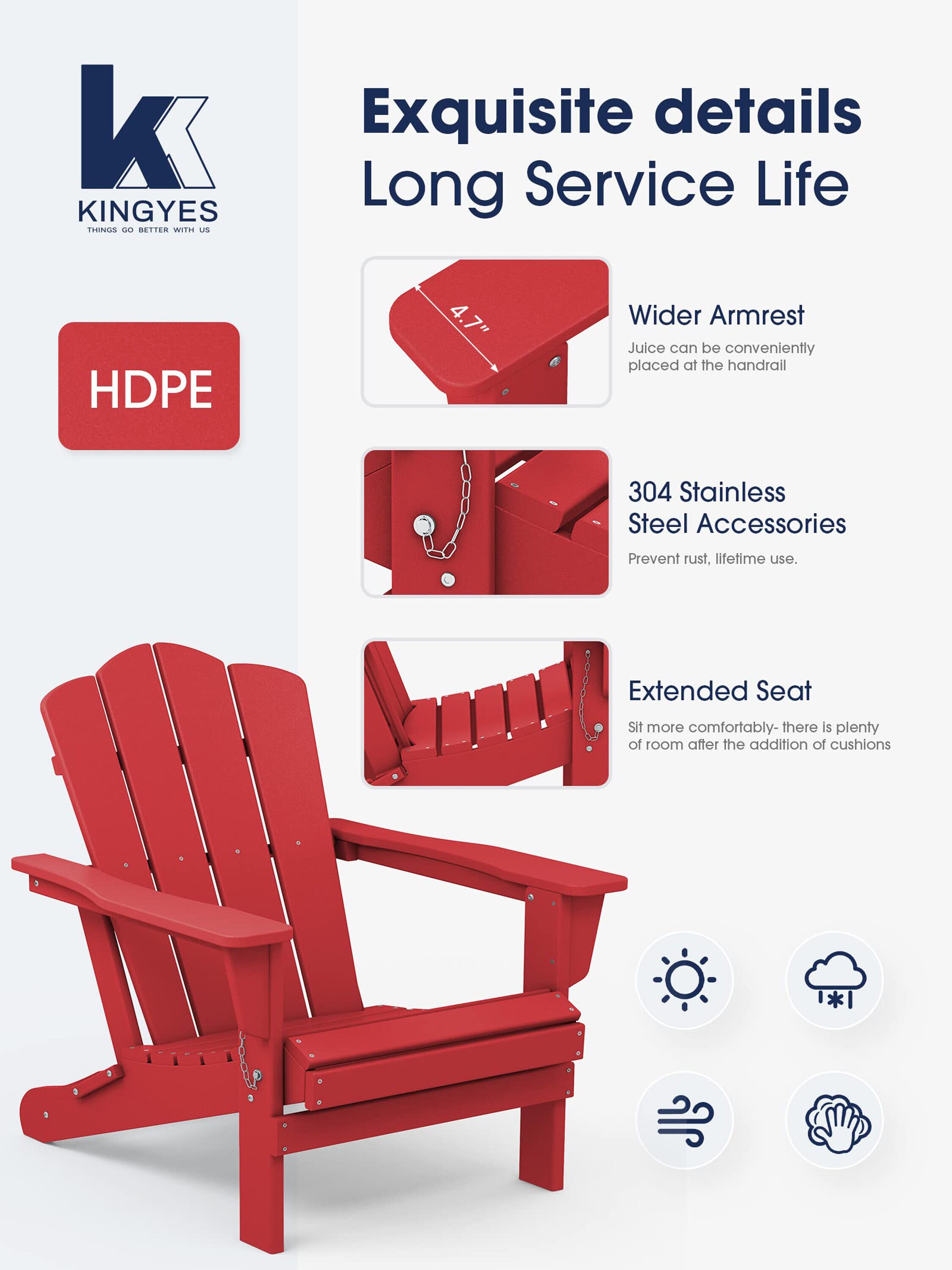 JEAREY Folding Patio Adirondack Chair Stackable Red Hdpe Frame ...