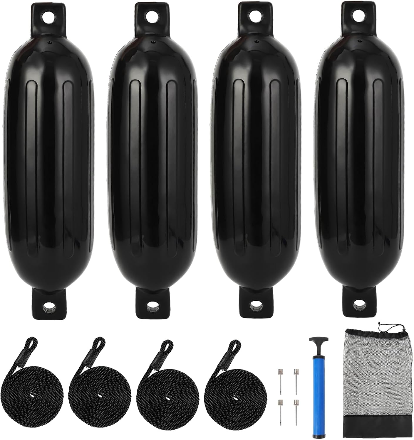 Garvee 4 Pack 6.5-in x 23-in Inflatable PVC Boat Fenders with Air Pump and Ropes and Storage Bag for 20 to 30 ft Boats