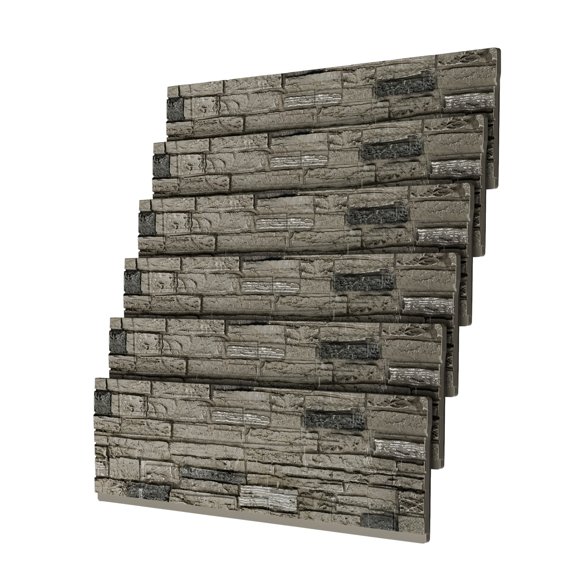 LUXEYARD 45.67 In L x 11.8 In W x 1.18 In H Roman Black Rock PU Faux Stone Wall Panel 6 Pack