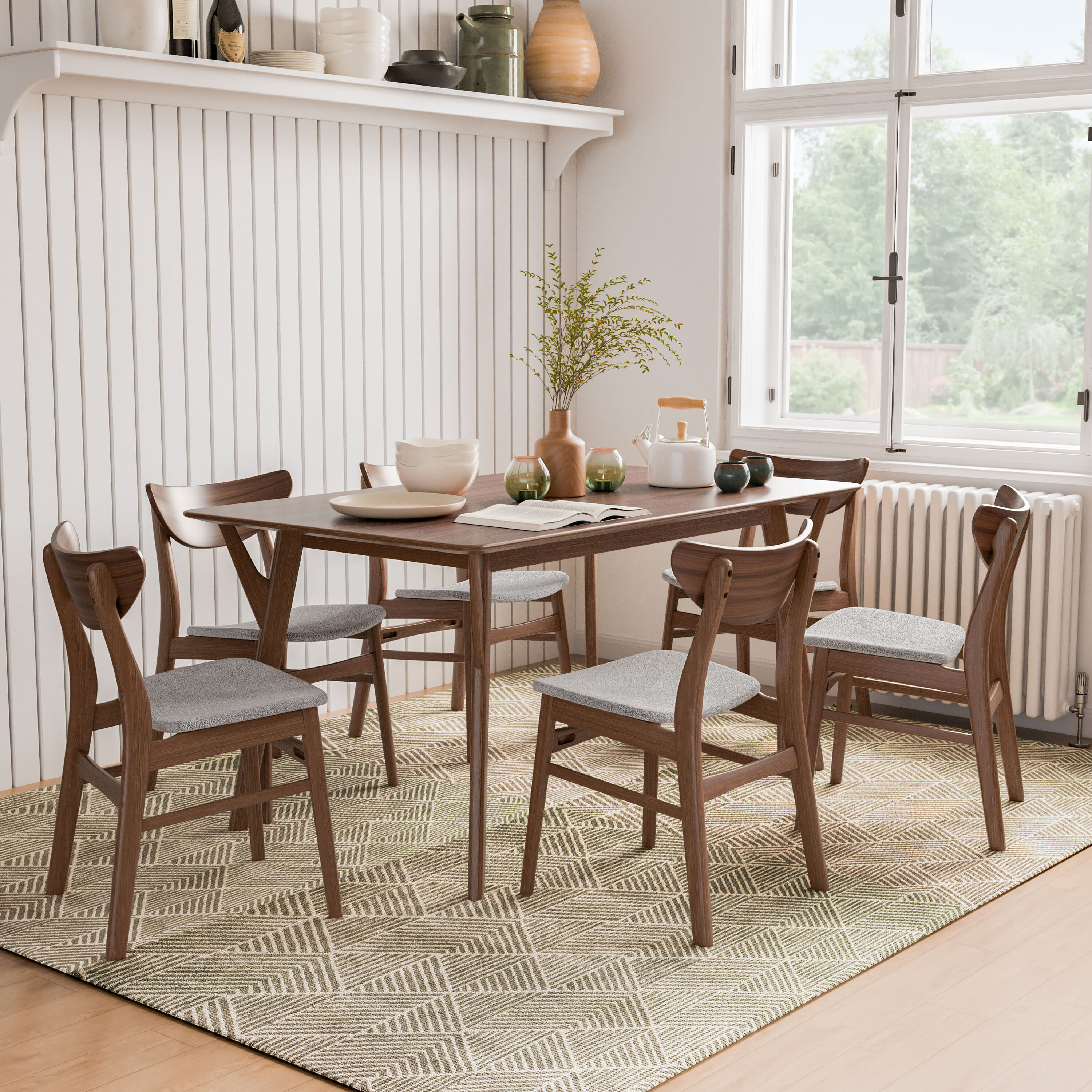 Furniture of America IDF3210WN-T-7PC Palm Walnut Contemporary/Modern Dining Room Set with Rectangular Table ( Seats 6 )