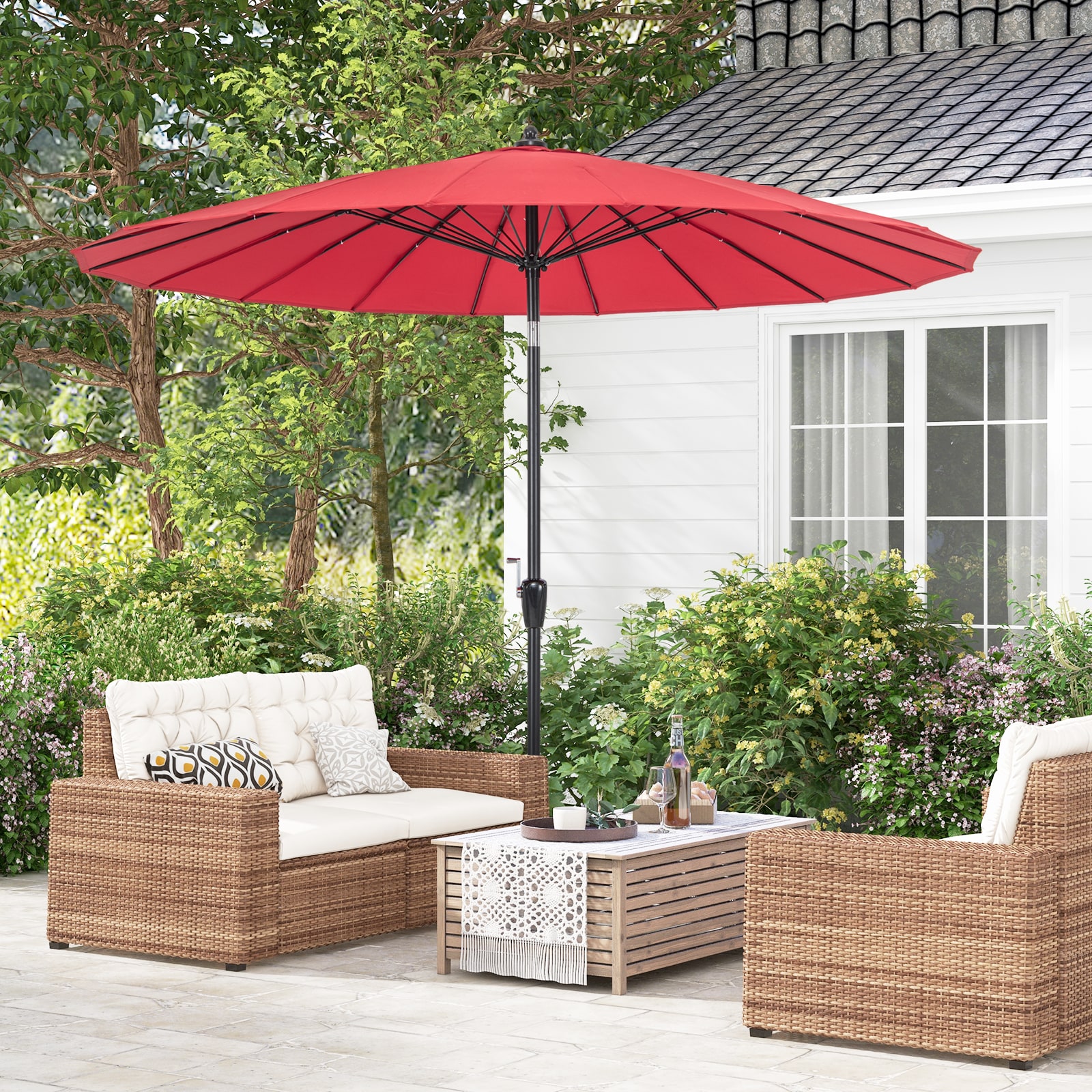 9-Foot Red Polyester and Aluminum Patio Umbrella